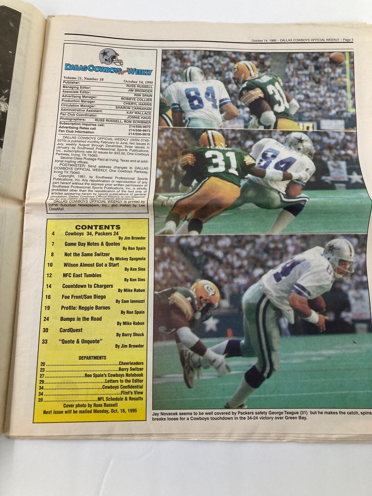 Dallas Cowboys Weekly Newspaper October 14 1995 Vol 21 #18 Michael Irvin