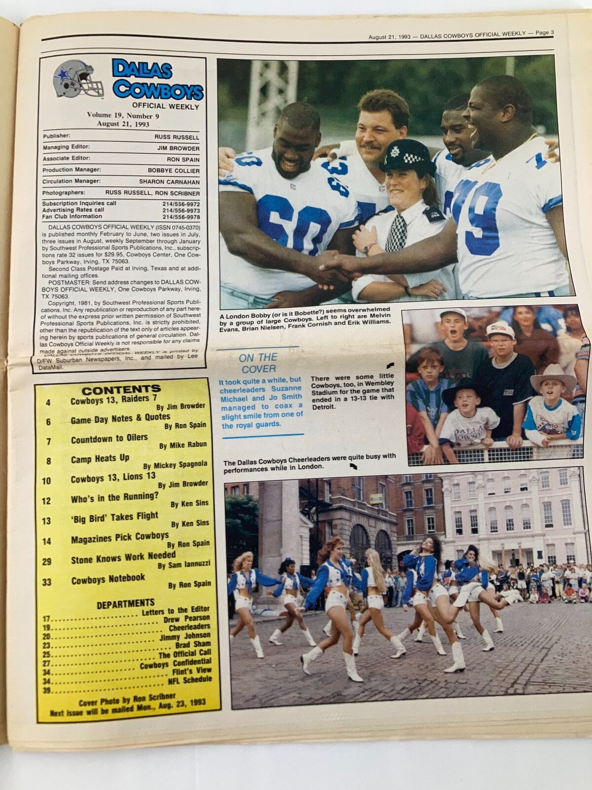 Dallas Cowboys Weekly Newspaper August 21 1993 Vol 19 #9 Melvin Evans