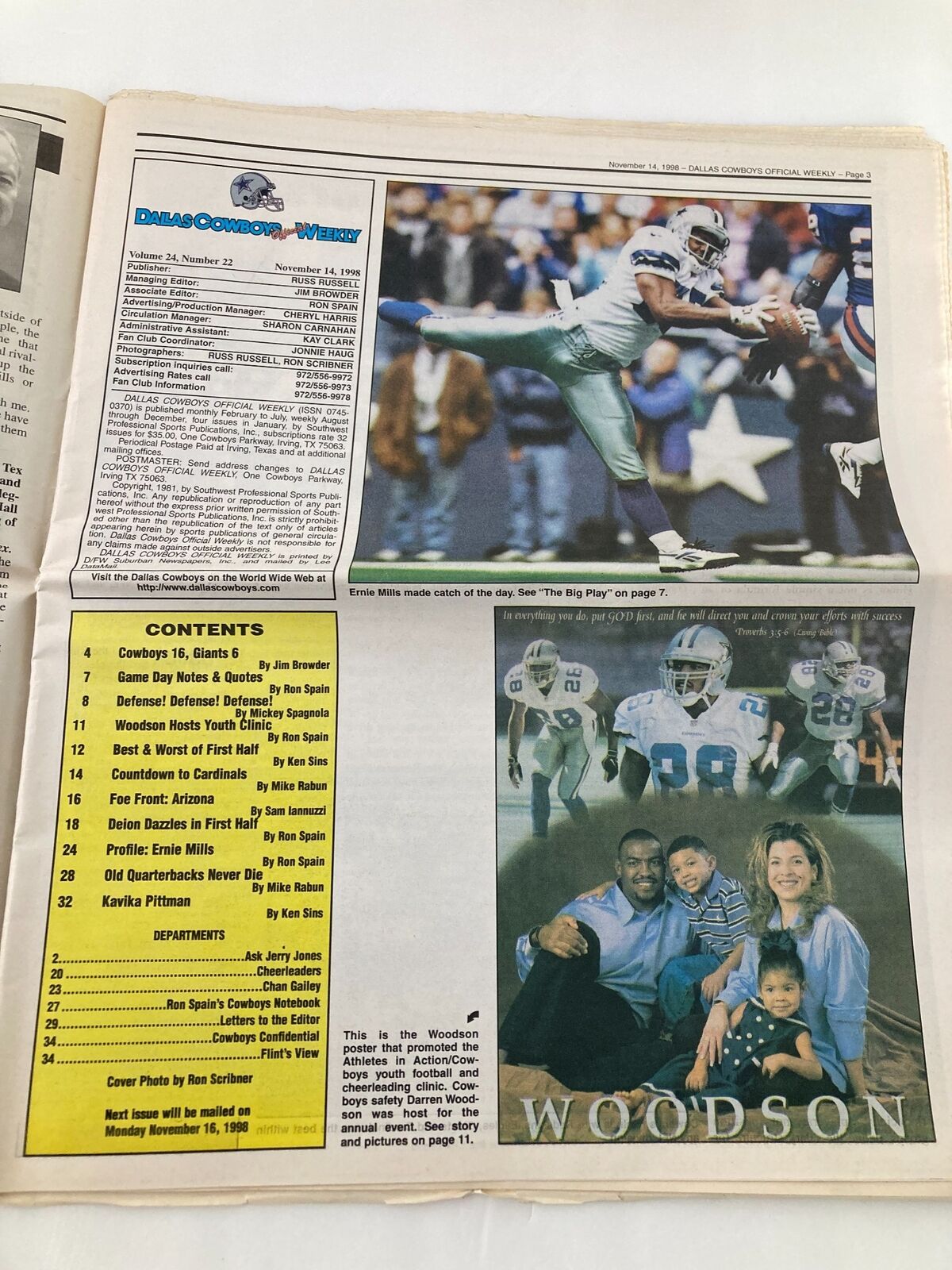 Dallas Cowboys Weekly Newspaper November 14 1998 Vol 24 #22 Emmitt Smith