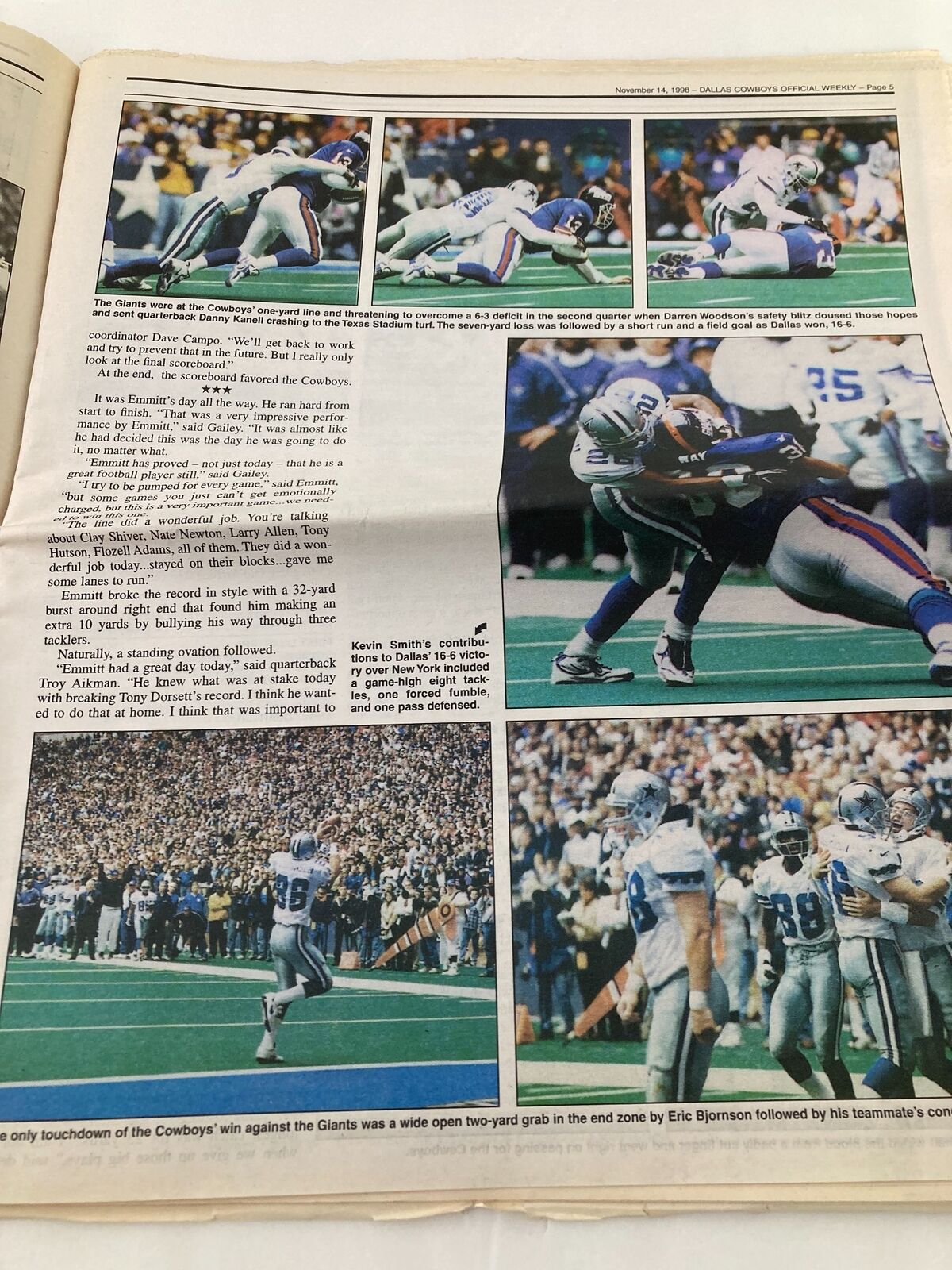 Dallas Cowboys Weekly Newspaper November 14 1998 Vol 24 #22 Emmitt Smith