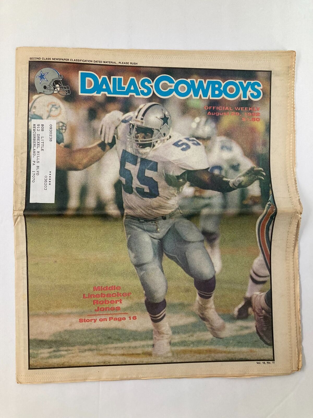 Dallas Cowboys Weekly Newspaper August 29 1992 Vol 18 #11 Robert Jones