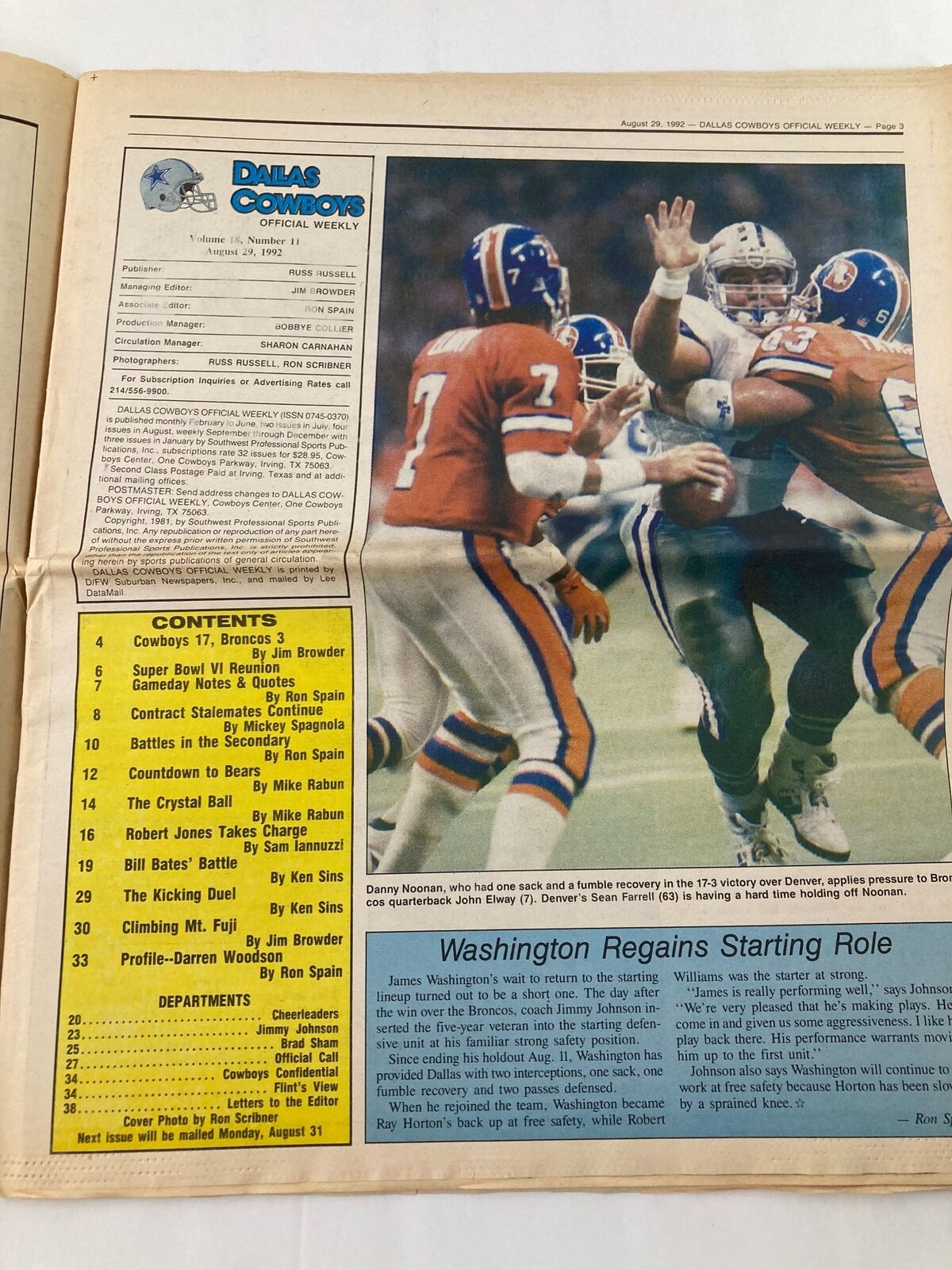 Dallas Cowboys Weekly Newspaper August 29 1992 Vol 18 #11 Robert Jones