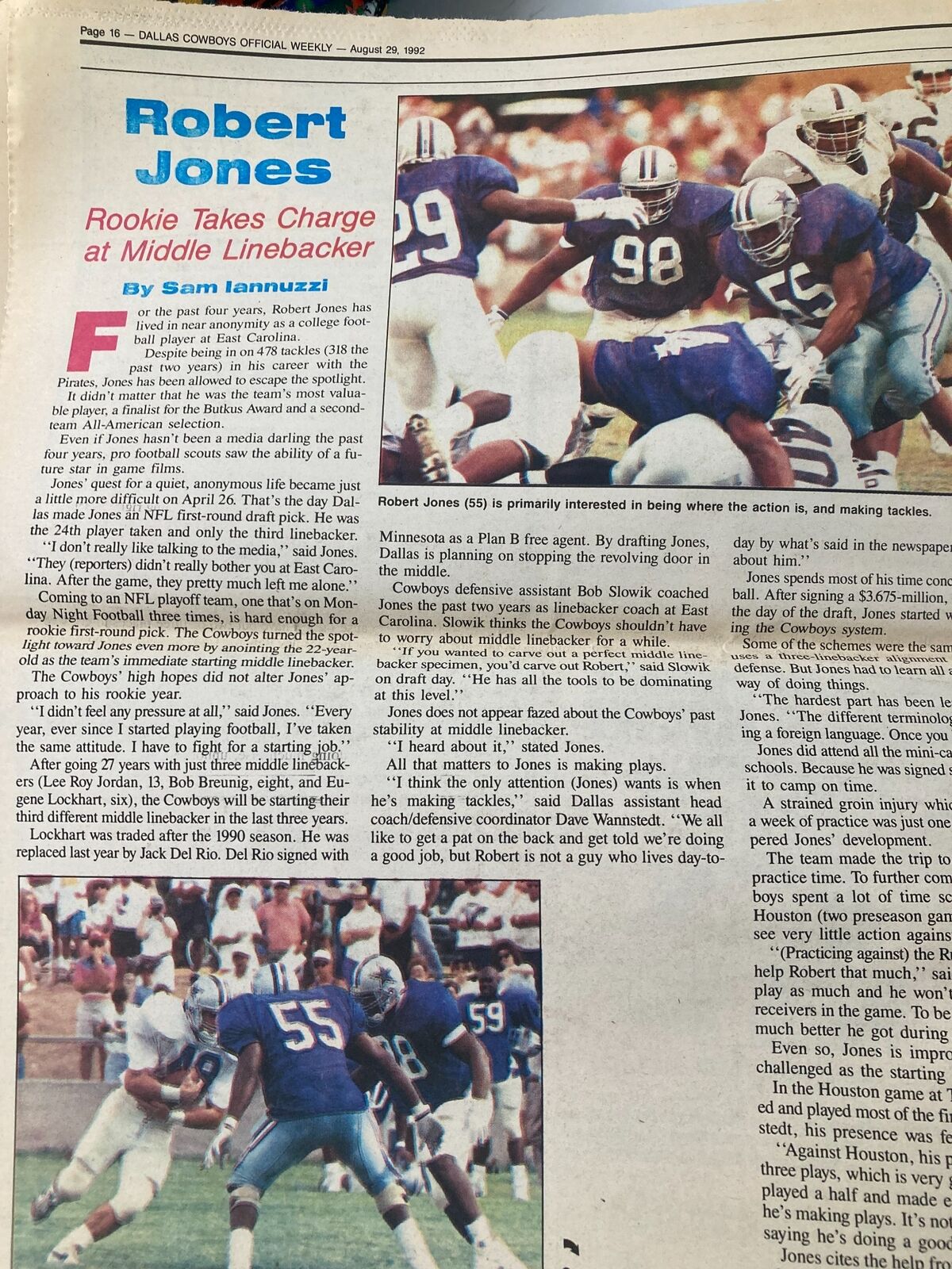 Dallas Cowboys Weekly Newspaper August 29 1992 Vol 18 #11 Robert Jones