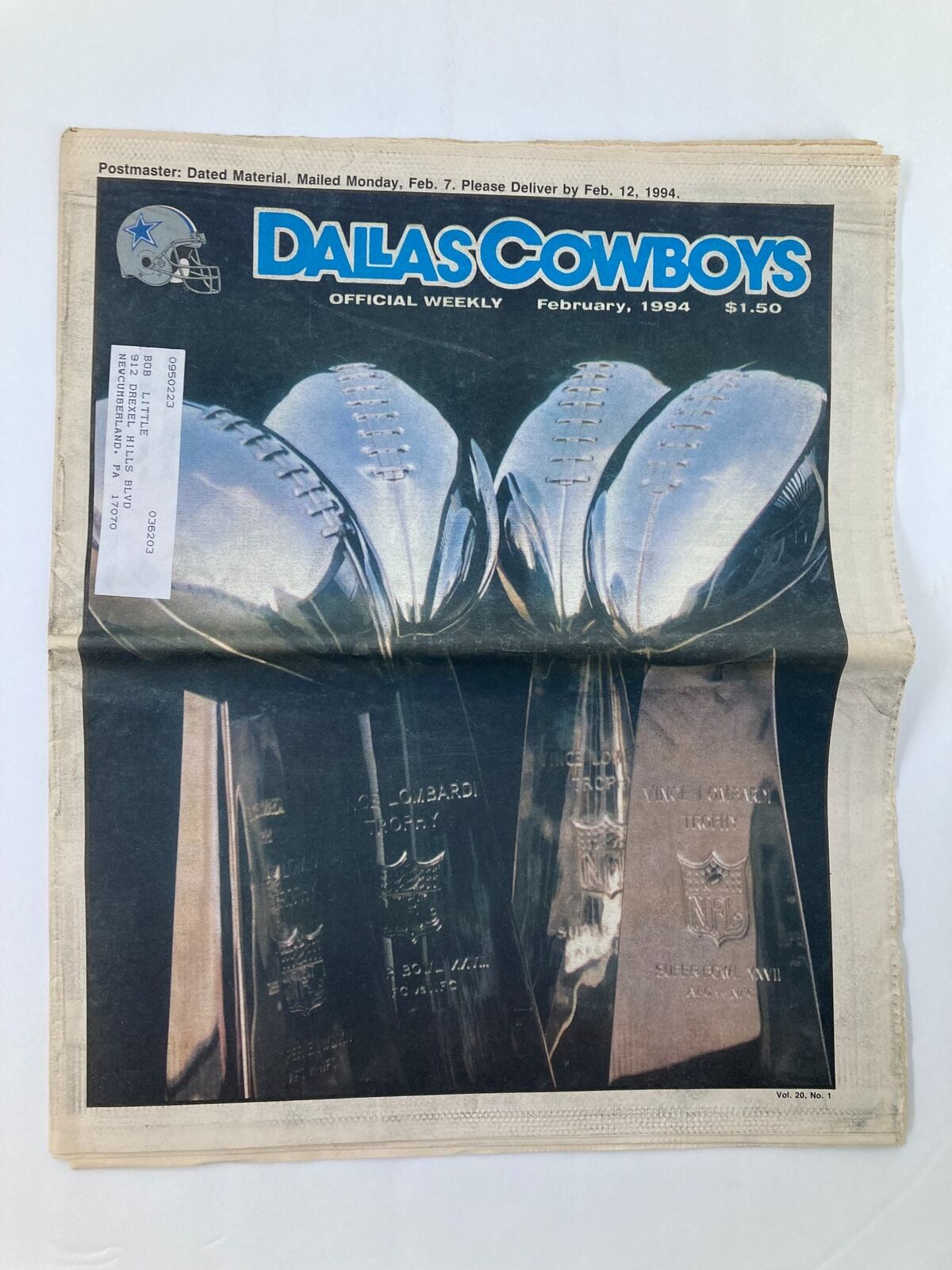 Dallas Cowboys Weekly Newspaper February 1994 Vol 20 #1 Quarterback Troy Aikman