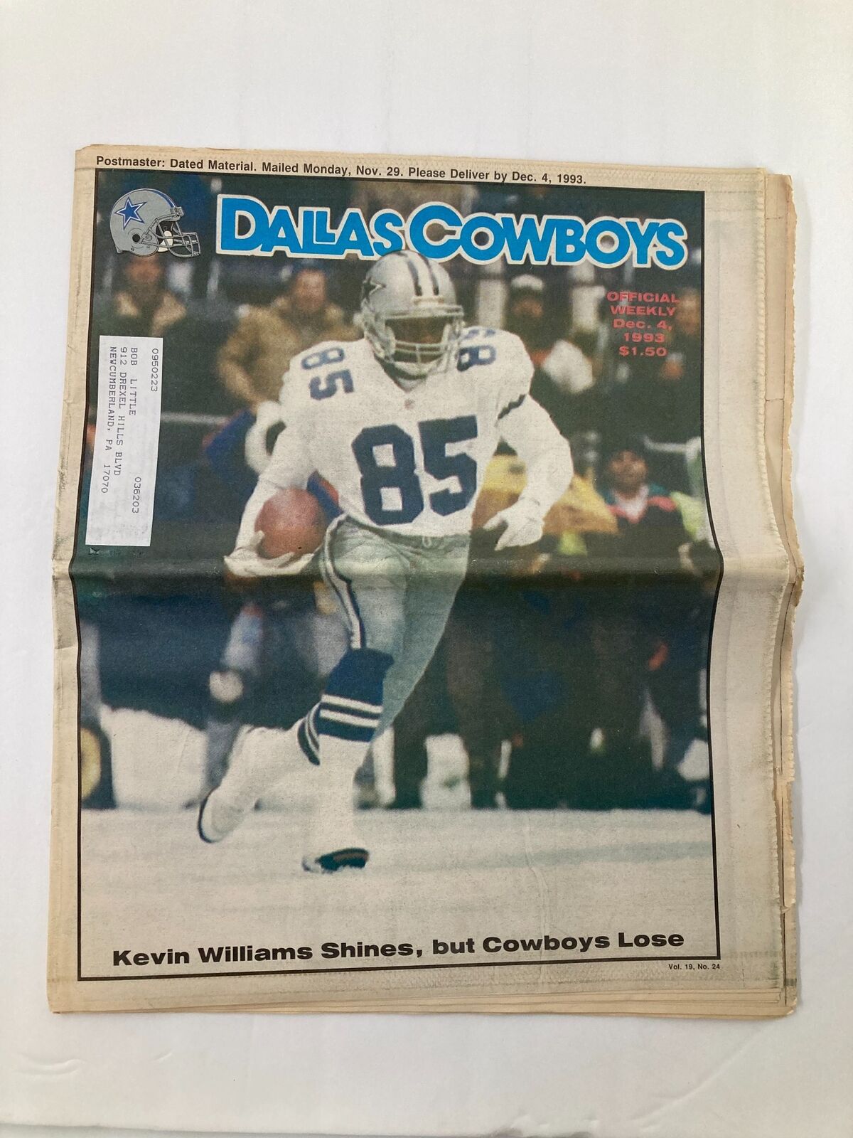 Dallas Cowboys Weekly Newspaper December 4 1993 Vol 19 #24 Kevin Williams Shines