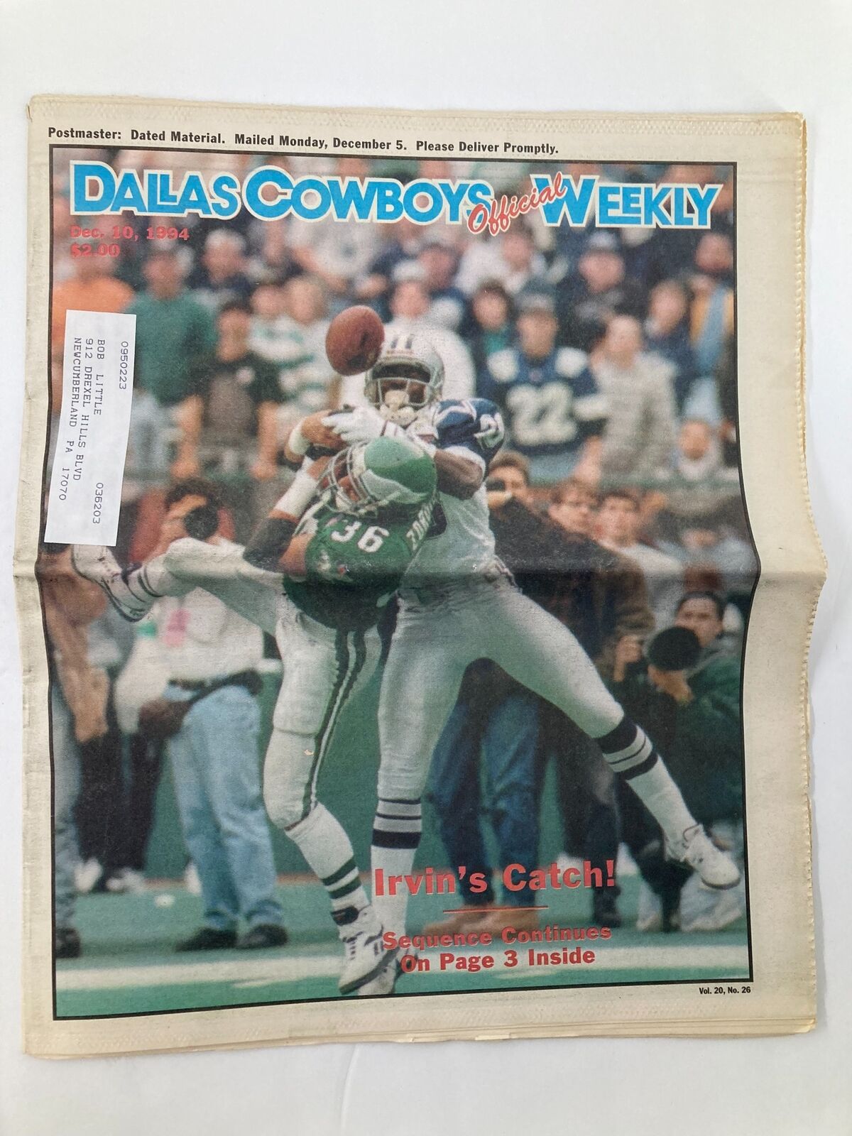 Dallas Cowboys Weekly Newspaper December 10 1994 Vol 20 #26 Michael Irvin