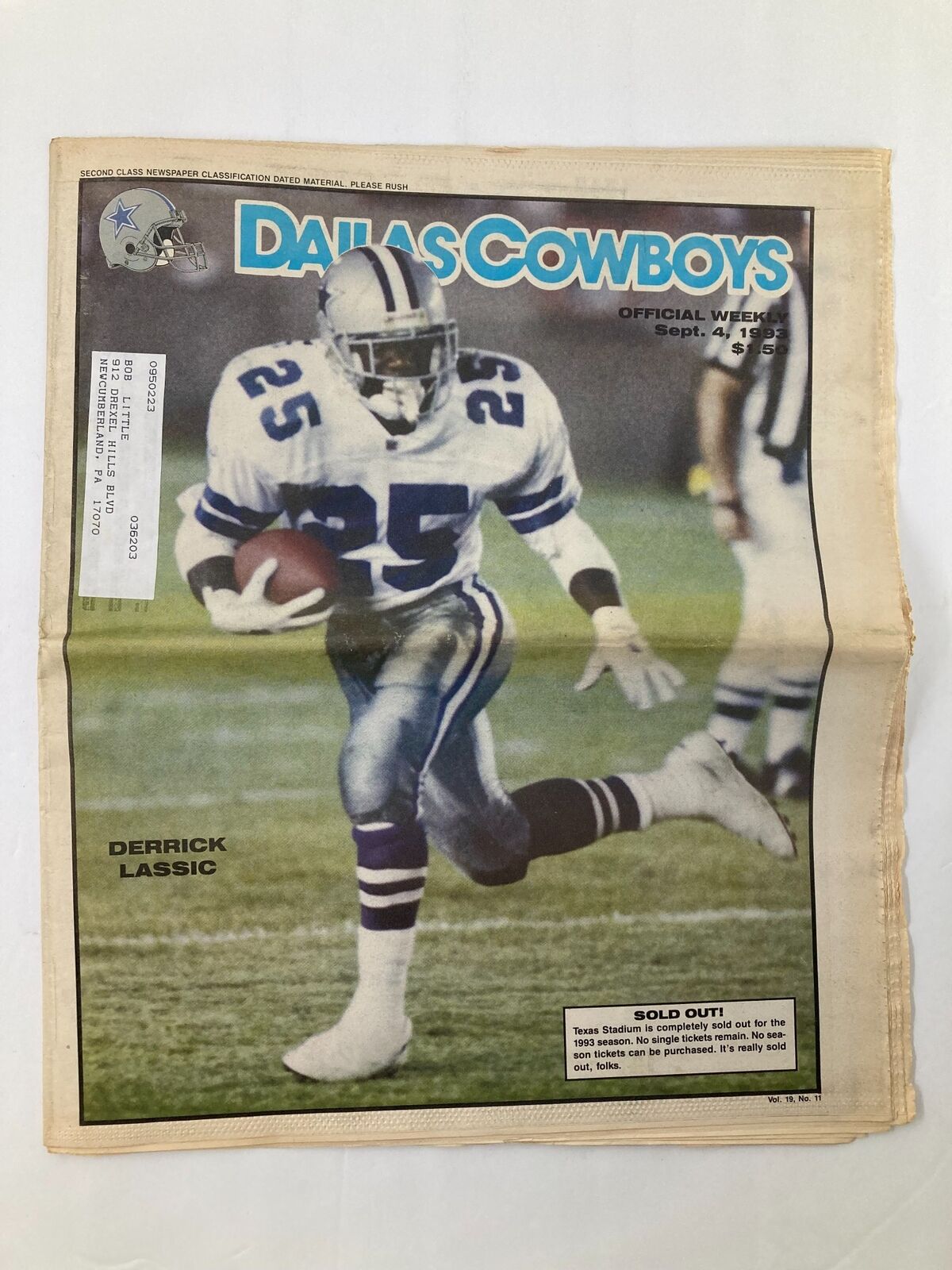 Dallas Cowboys Weekly Newspaper September 4 1993 Vol 19 #11 Derrick Lassic