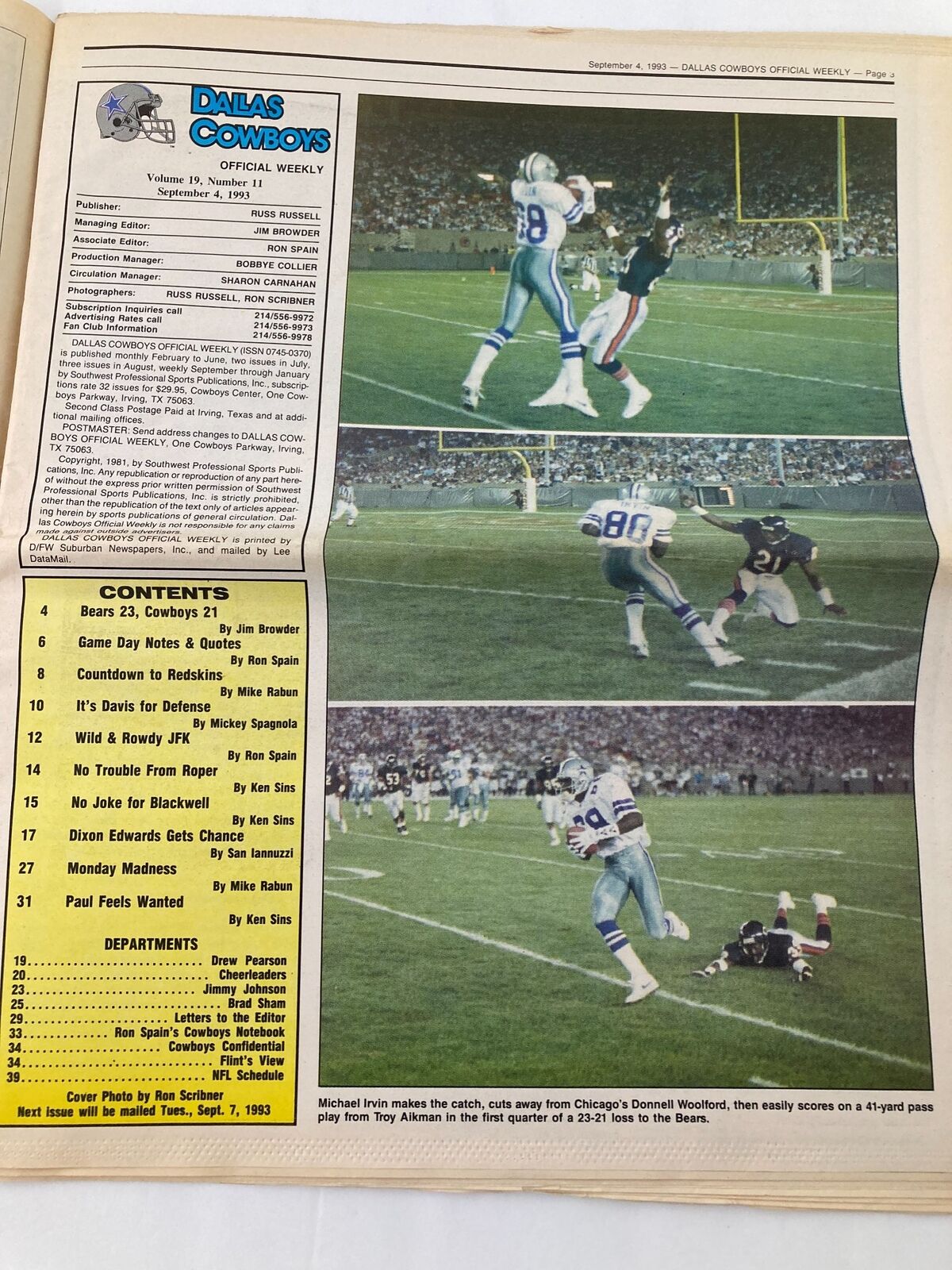 Dallas Cowboys Weekly Newspaper September 4 1993 Vol 19 #11 Derrick Lassic