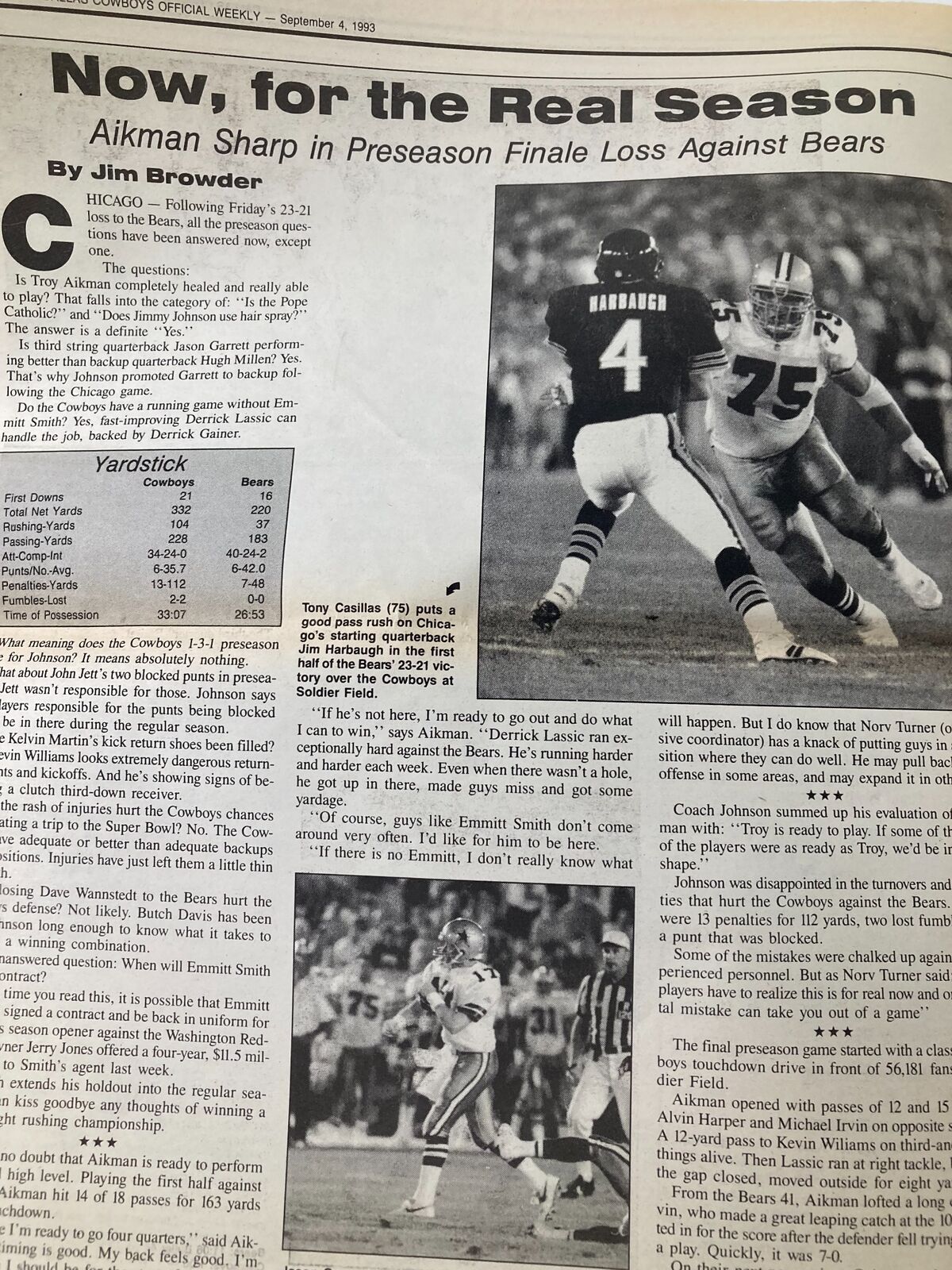 Dallas Cowboys Weekly Newspaper September 4 1993 Vol 19 #11 Derrick Lassic