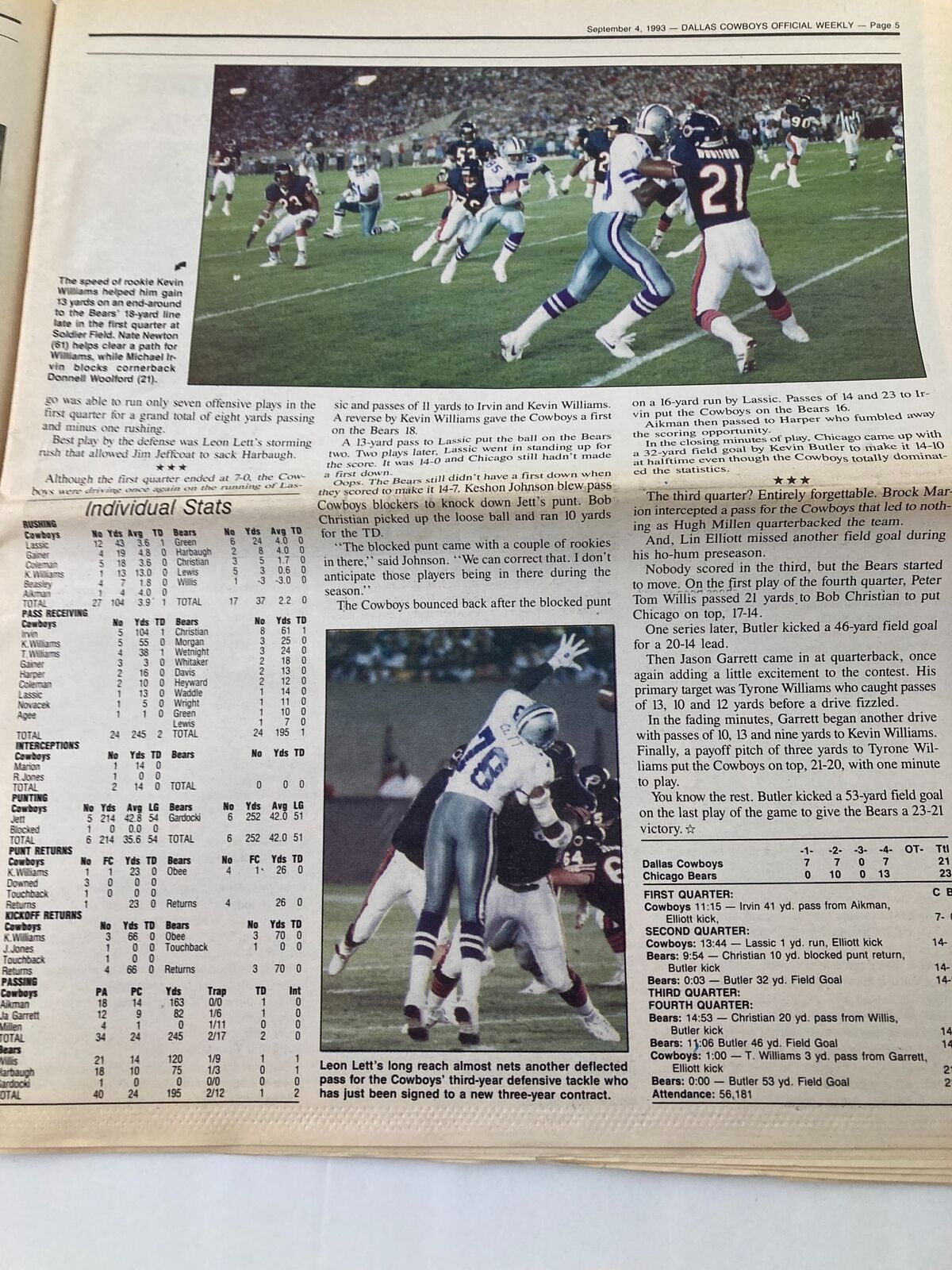 Dallas Cowboys Weekly Newspaper September 4 1993 Vol 19 #11 Derrick Lassic