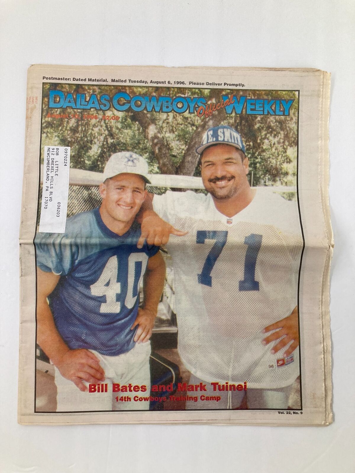 Dallas Cowboys Weekly Newspaper August 10 1996 Vol 22 #9 Bill Bates, Mark Tuinei