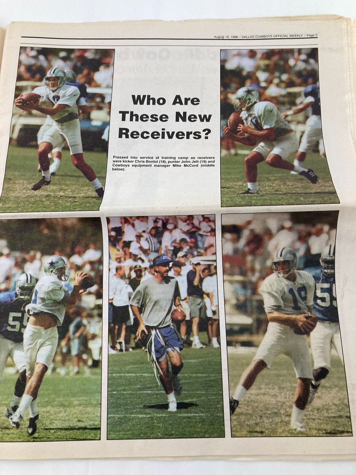 Dallas Cowboys Weekly Newspaper August 10 1996 Vol 22 #9 Bill Bates, Mark Tuinei