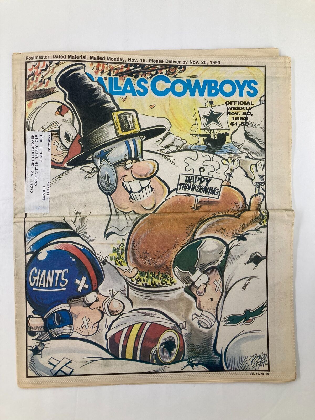 Dallas Cowboys Weekly Newspaper November 20 1993 Vol 19 #22 Chris Chandler