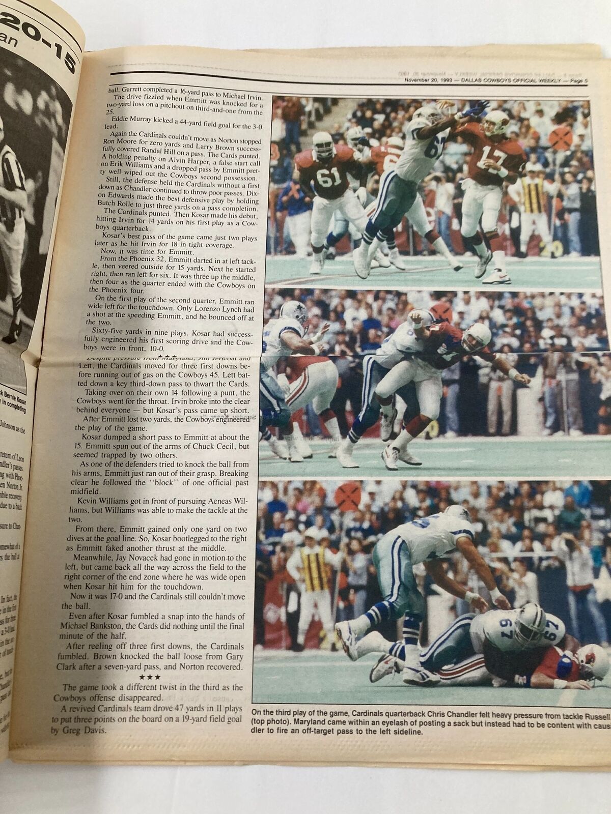 Dallas Cowboys Weekly Newspaper November 20 1993 Vol 19 #22 Chris Chandler