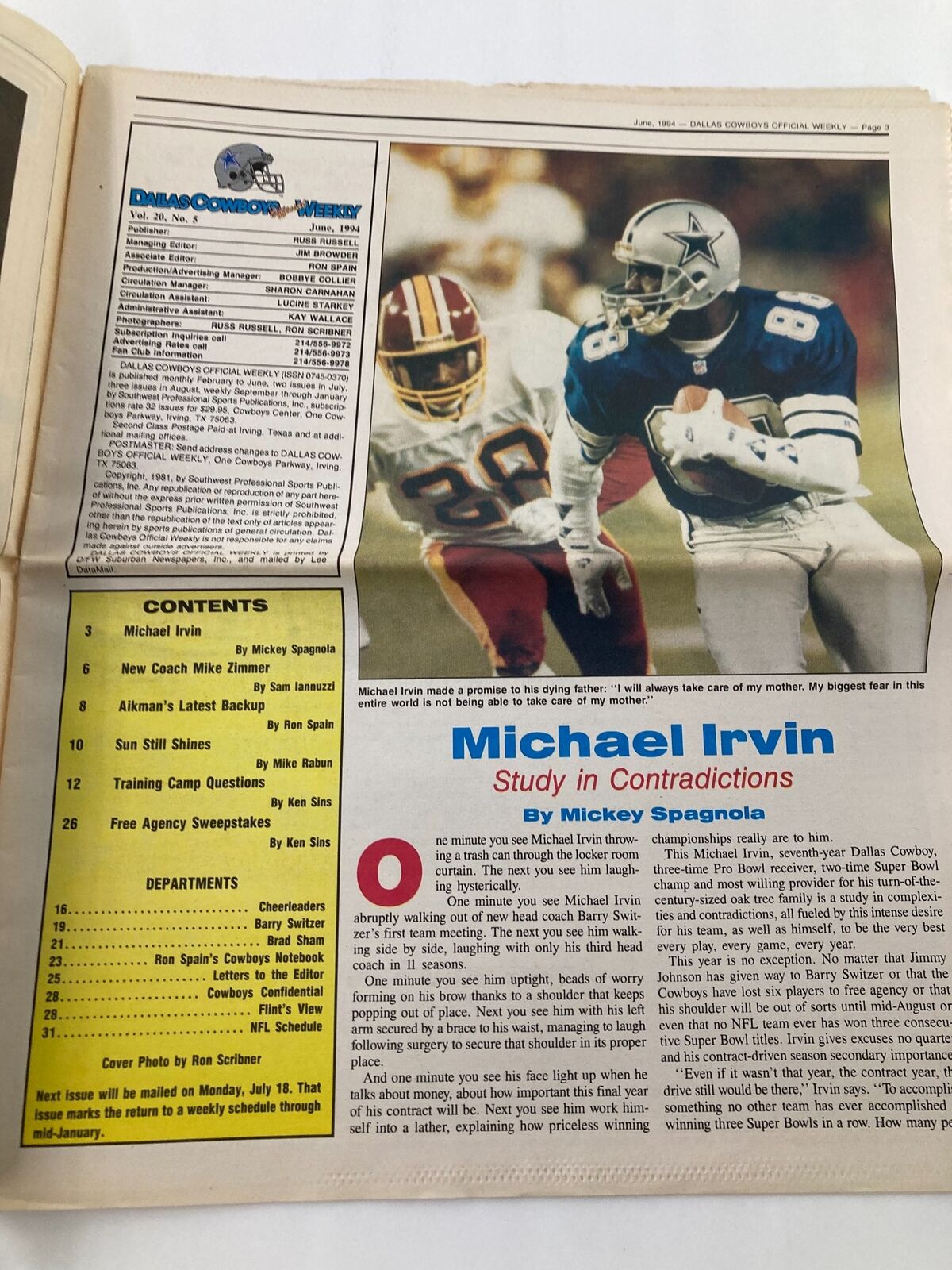 Dallas Cowboys Weekly Newspaper June 1994 Vol 20 #5 Michael Irvin