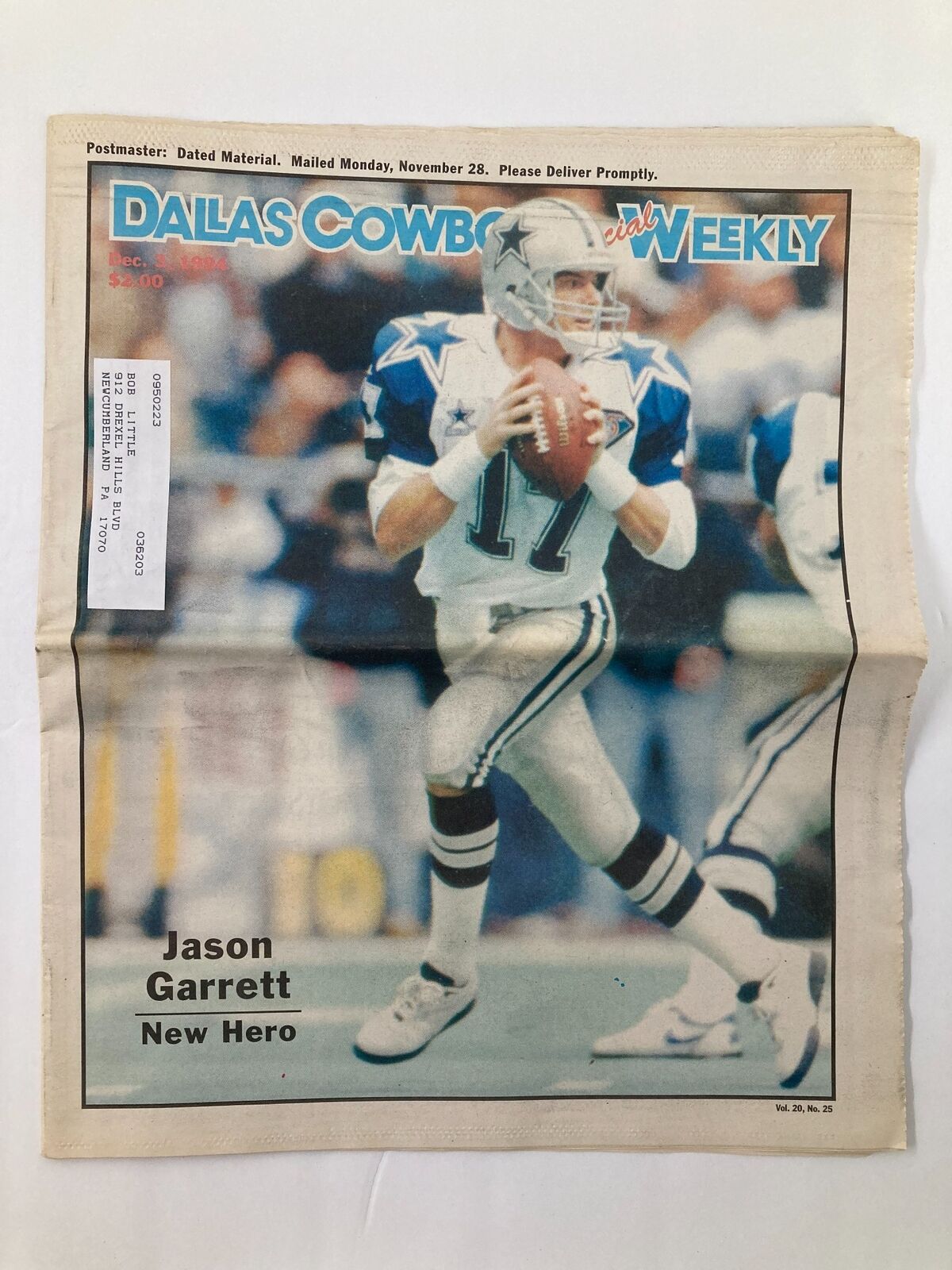 Dallas Cowboys Weekly Newspaper December 3 1994 Vol 20 #25 Jason Garrett