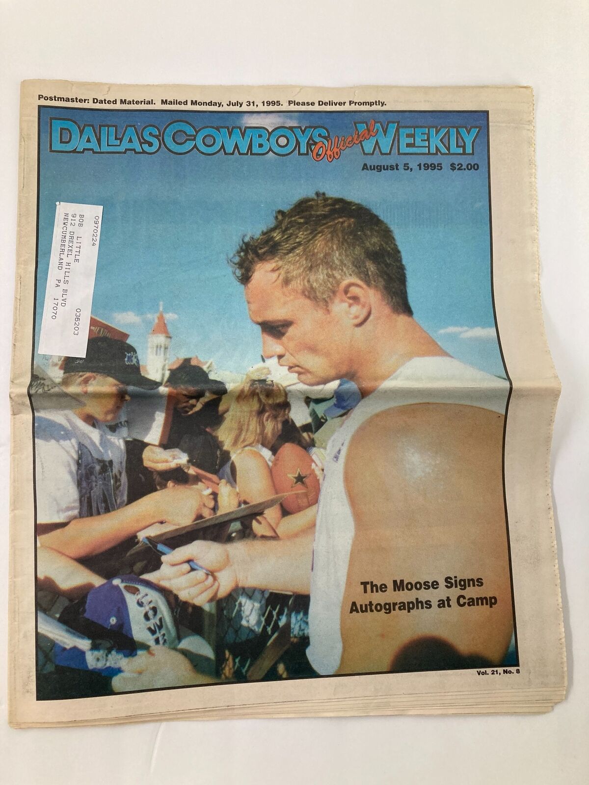 Dallas Cowboys Weekly Newspaper August 5 1995 Vol 21 #8 Daryl 'Moose' Johnston