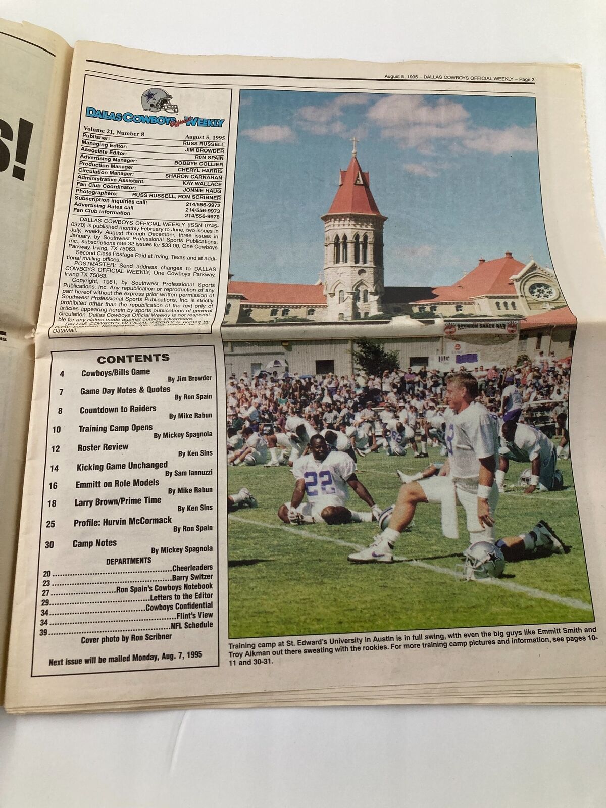 Dallas Cowboys Weekly Newspaper August 5 1995 Vol 21 #8 Daryl 'Moose' Johnston