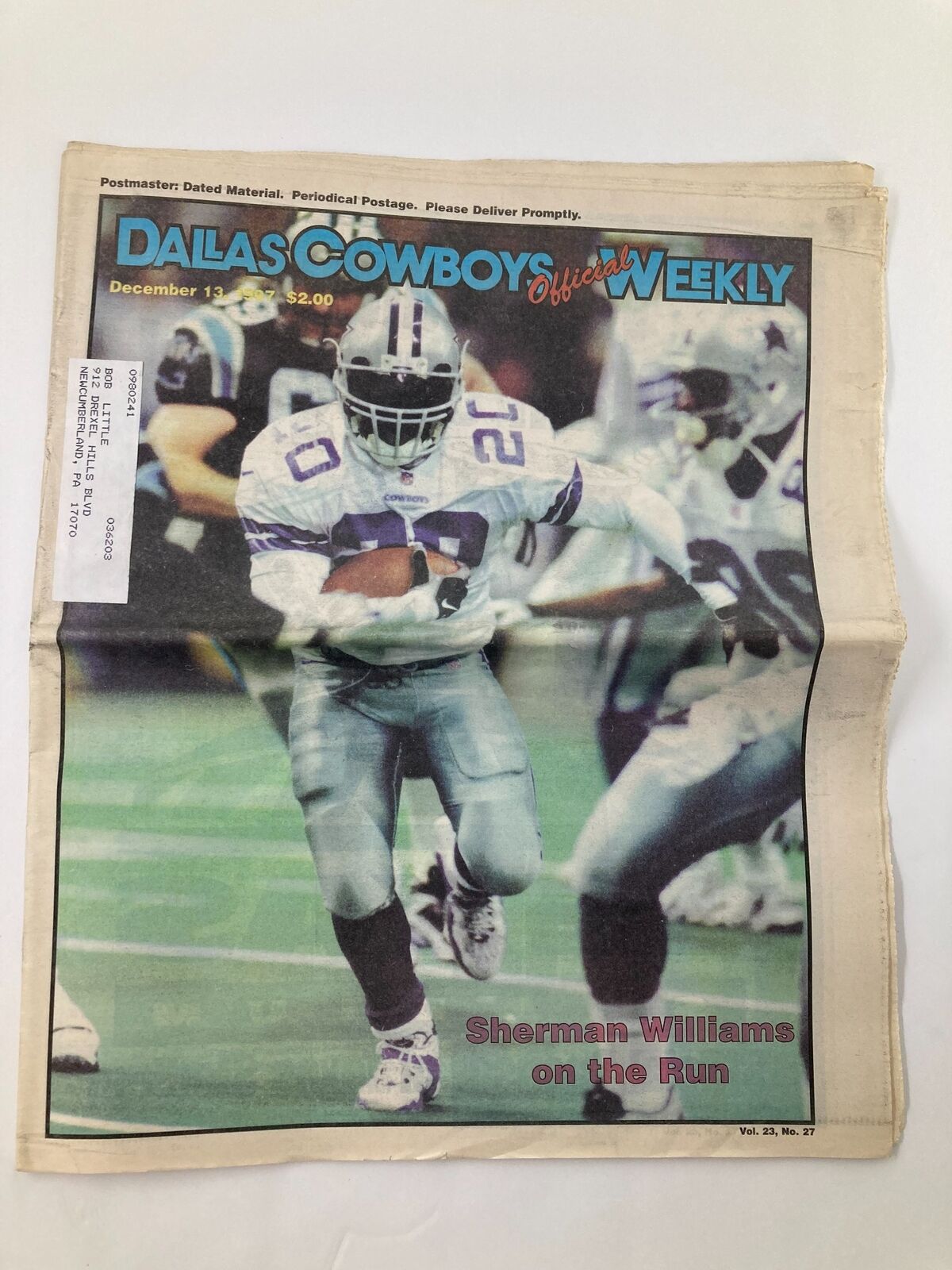 Dallas Cowboys Weekly Newspaper December 13 1997 Vol 23 #27 Sherman Williams