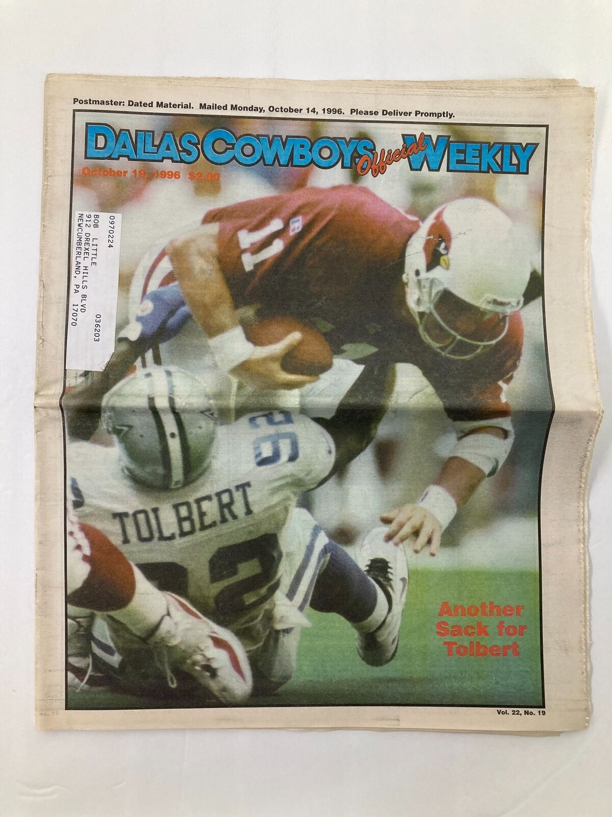 Dallas Cowboys Weekly Newspaper October 19 1996 Vol 22 #19 Tony Tolbert