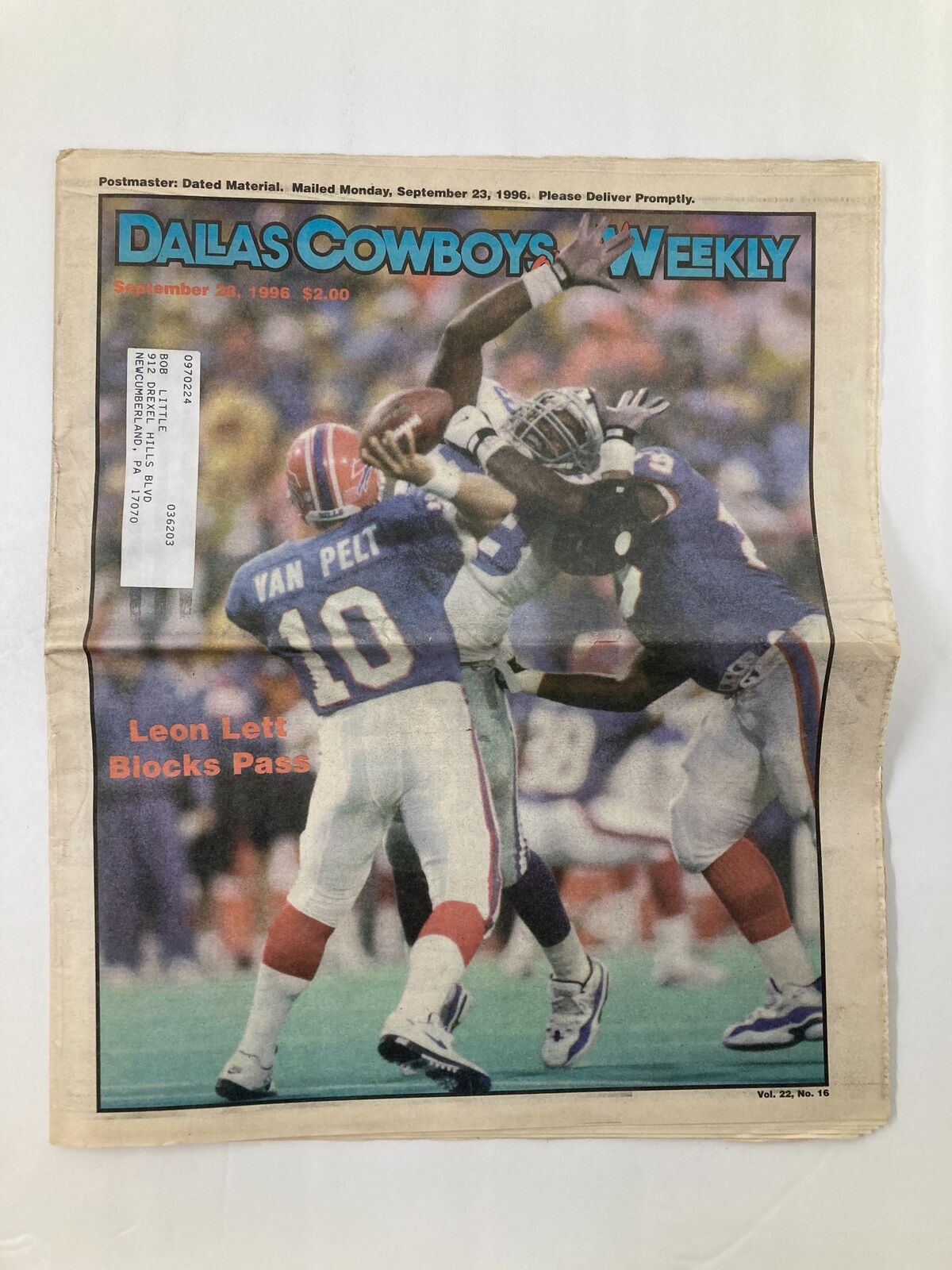 Dallas Cowboys Weekly Newspaper September 28 1996 Vol 22 #16 Leon Lett