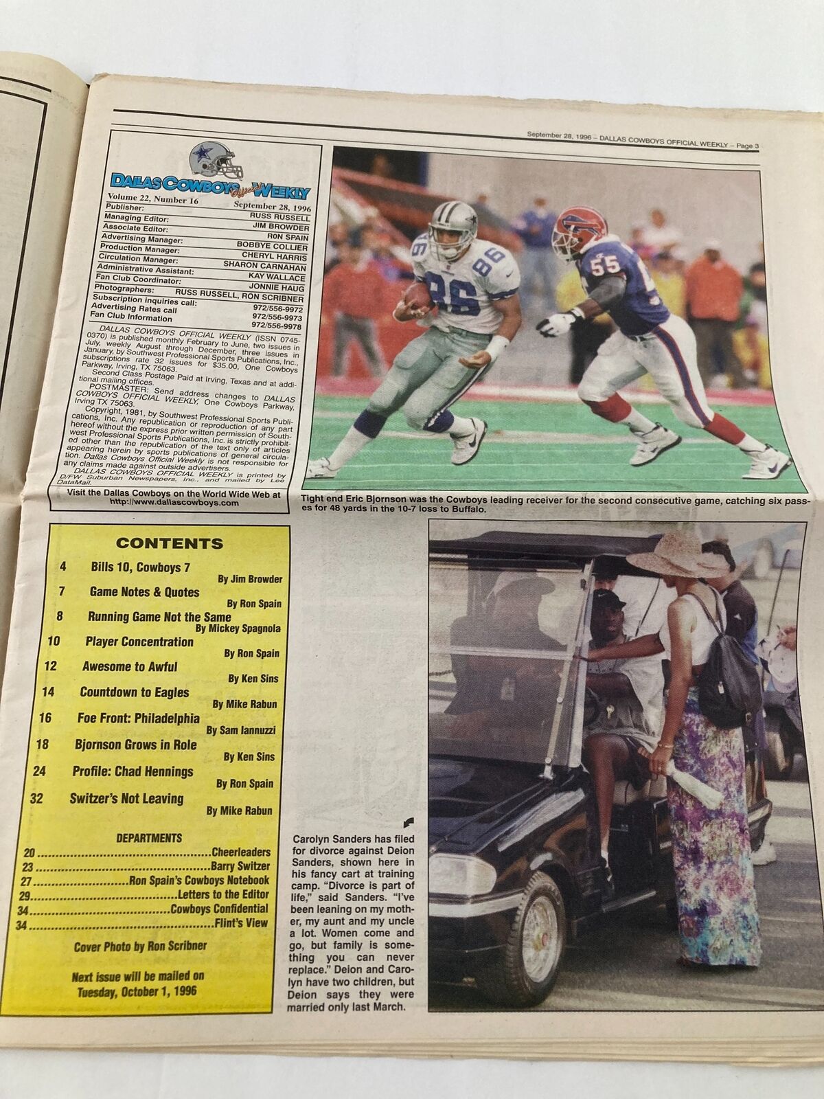 Dallas Cowboys Weekly Newspaper September 28 1996 Vol 22 #16 Leon Lett