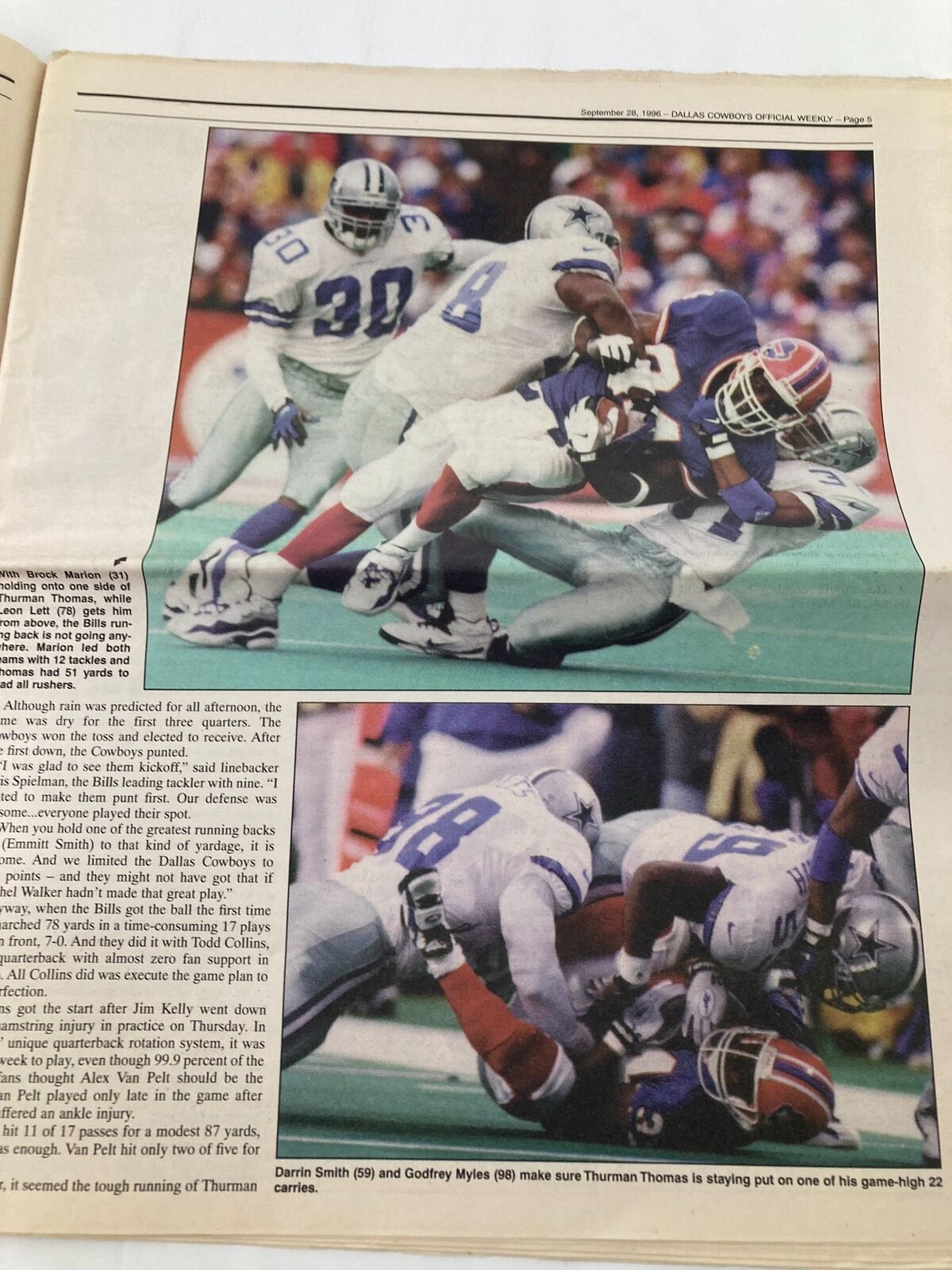 Dallas Cowboys Weekly Newspaper September 28 1996 Vol 22 #16 Leon Lett