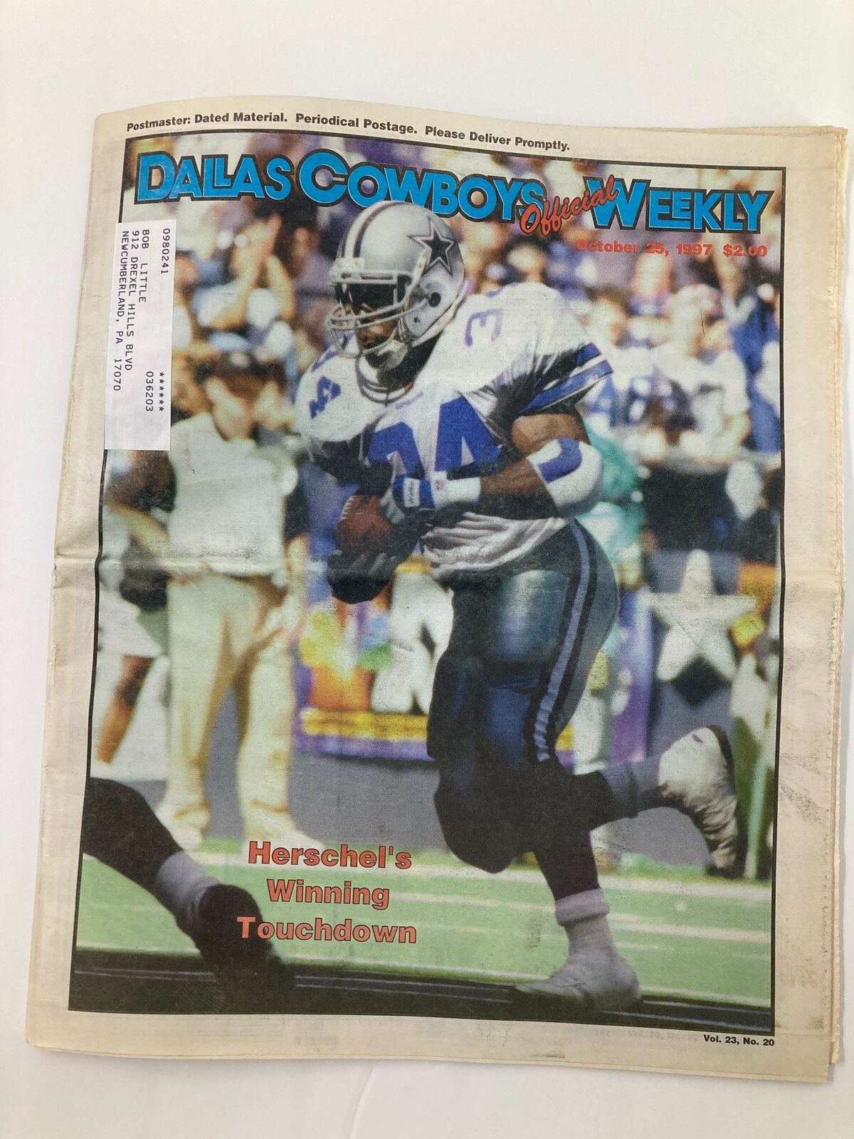 Dallas Cowboys Weekly Newspaper October 25 1997 Vol 23 #20 Herschel Walker