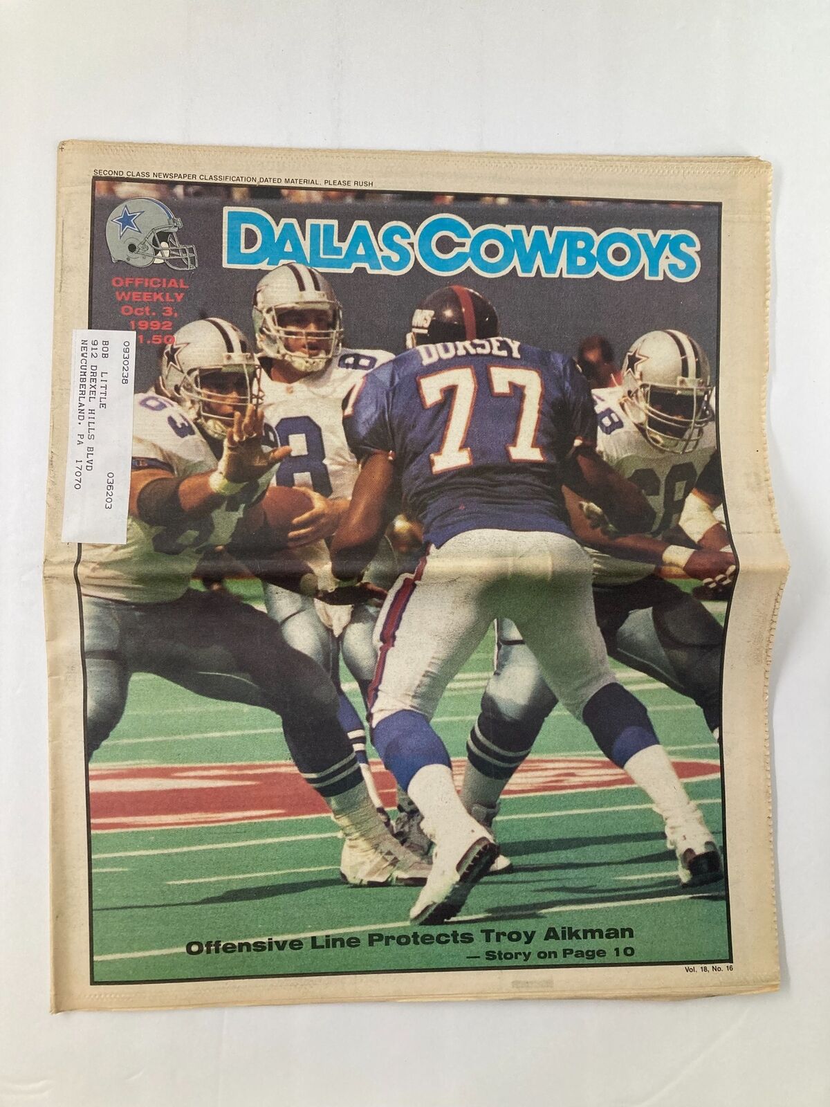 Dallas Cowboys Weekly Newspaper October 3 1992 Vol 18 #16 Troy Aikman