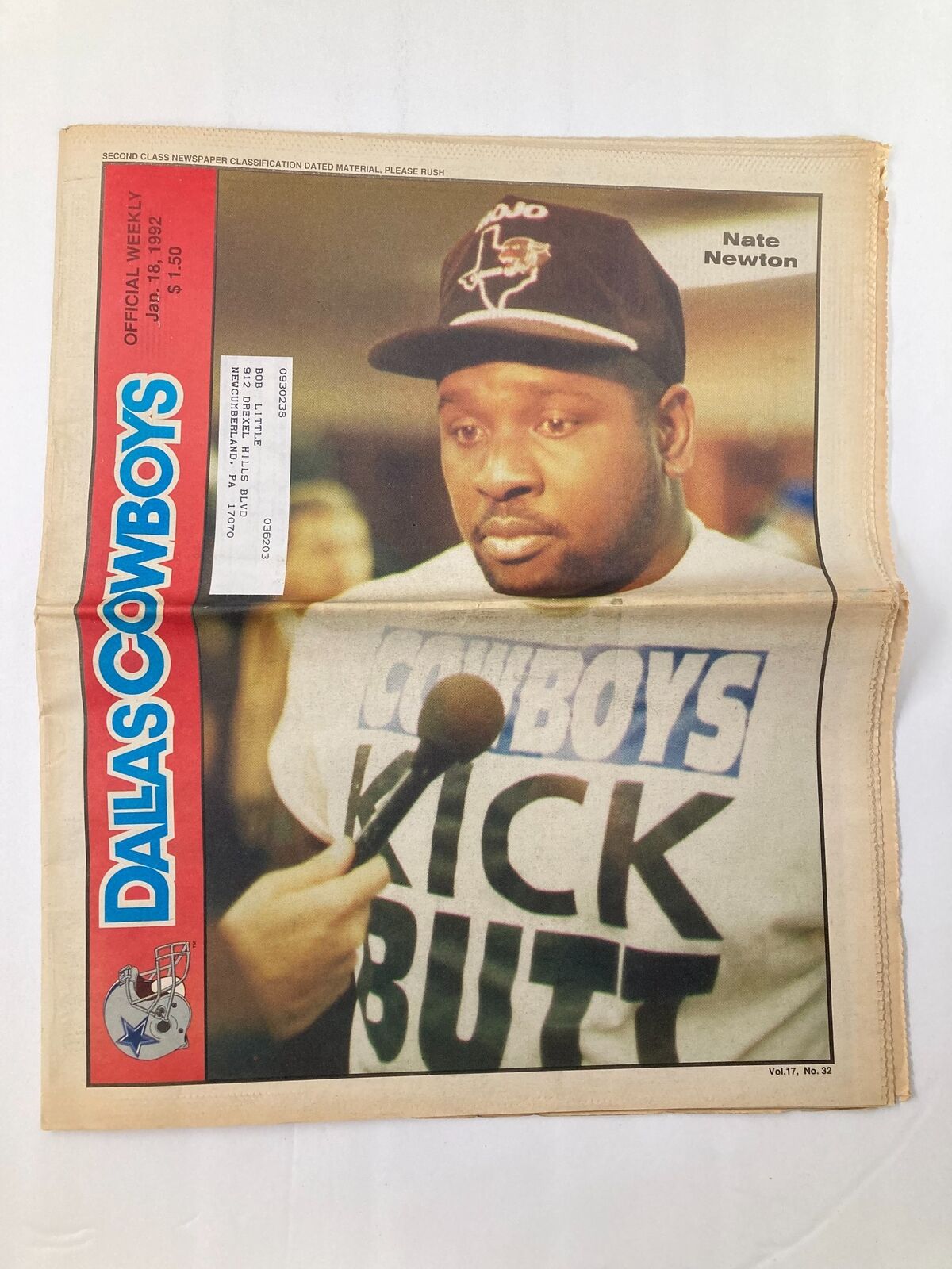 Dallas Cowboys Weekly Newspaper January 18 1992 Vol 17 #32 Nate Newton