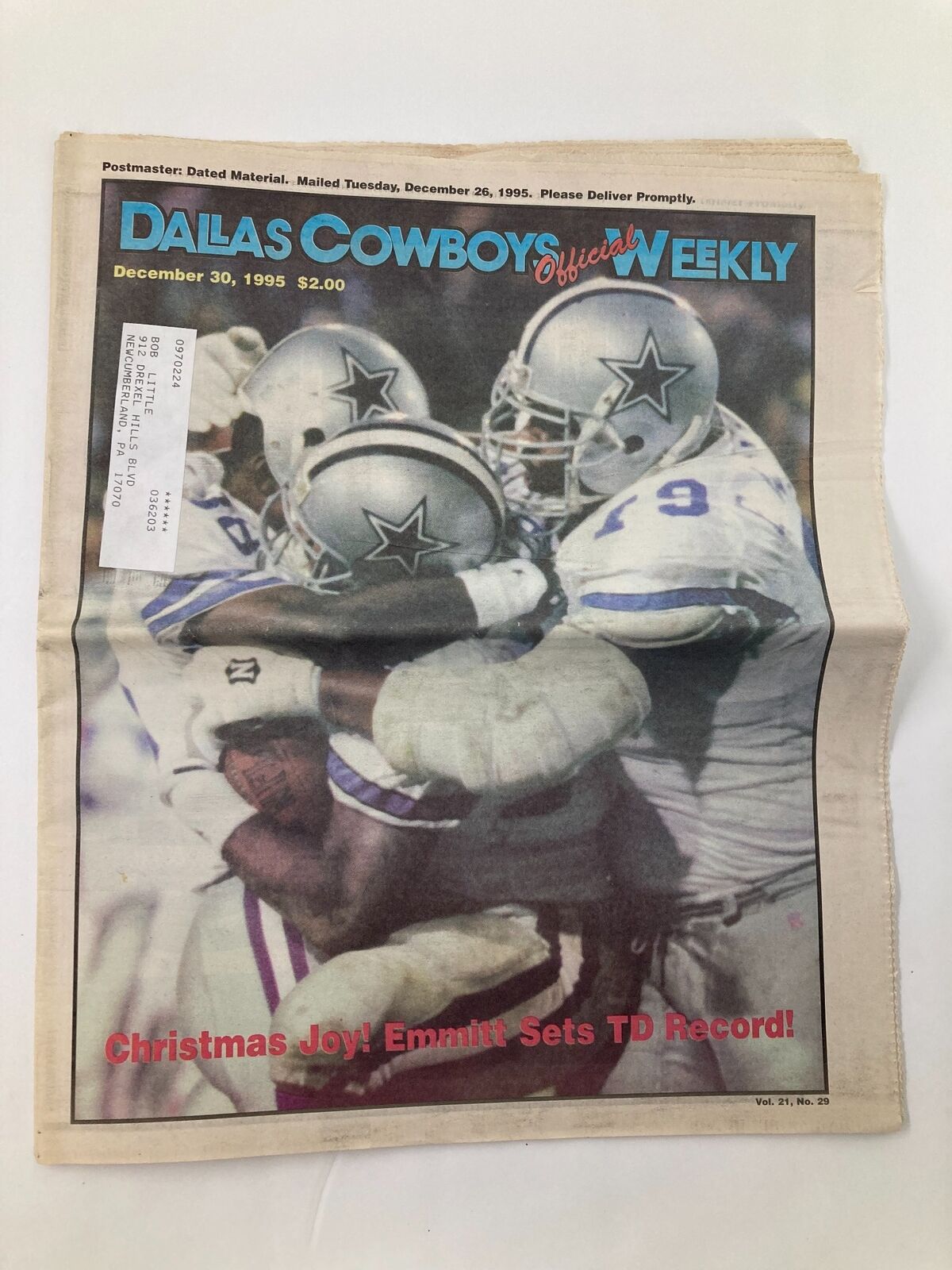 Dallas Cowboys Weekly Newspaper December 30 1995 Vol 21 #29 Emmitt Smith