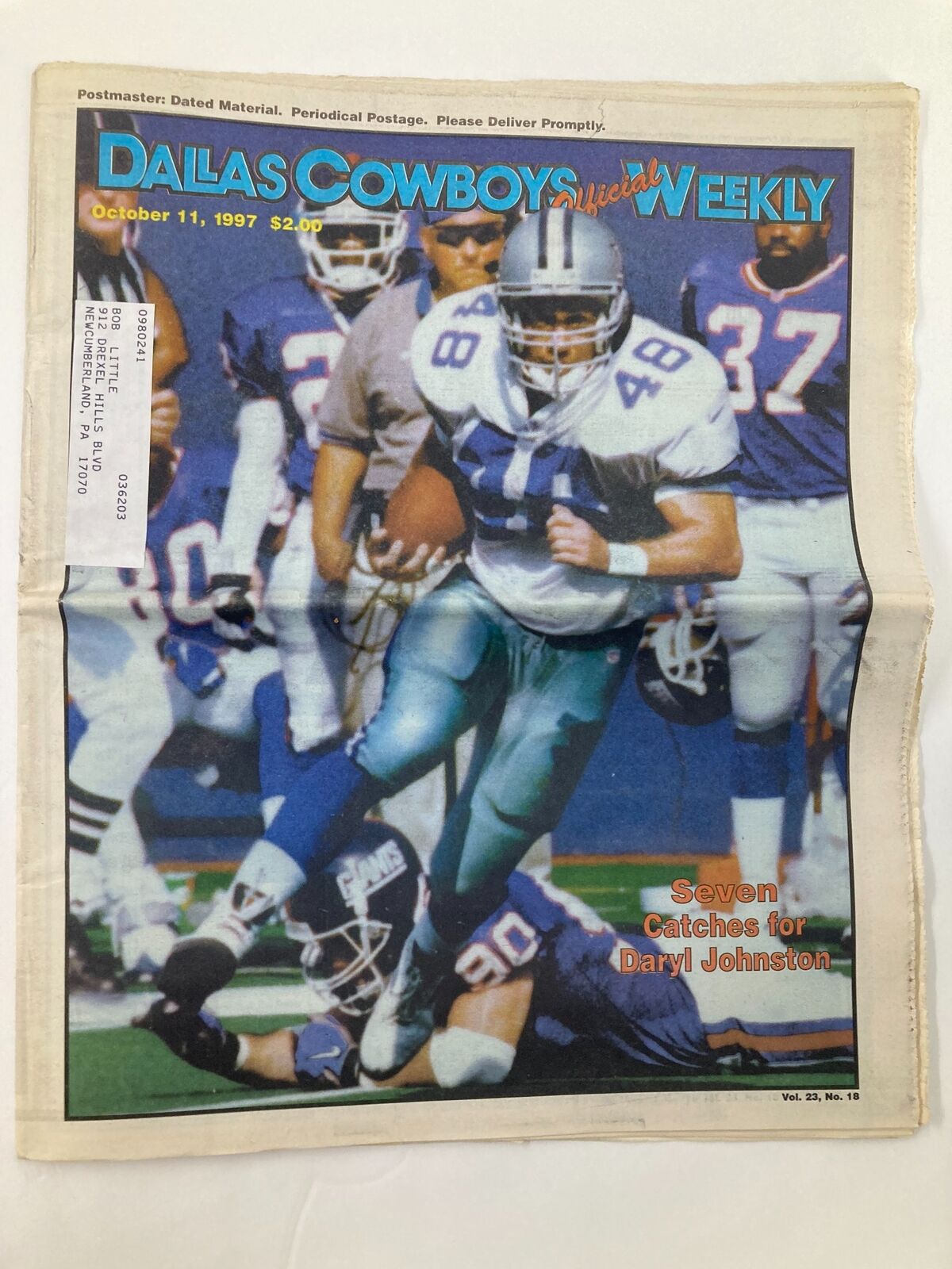 Dallas Cowboys Weekly Newspaper October 11 1997 Vol 23 #18 Daryl Johnston