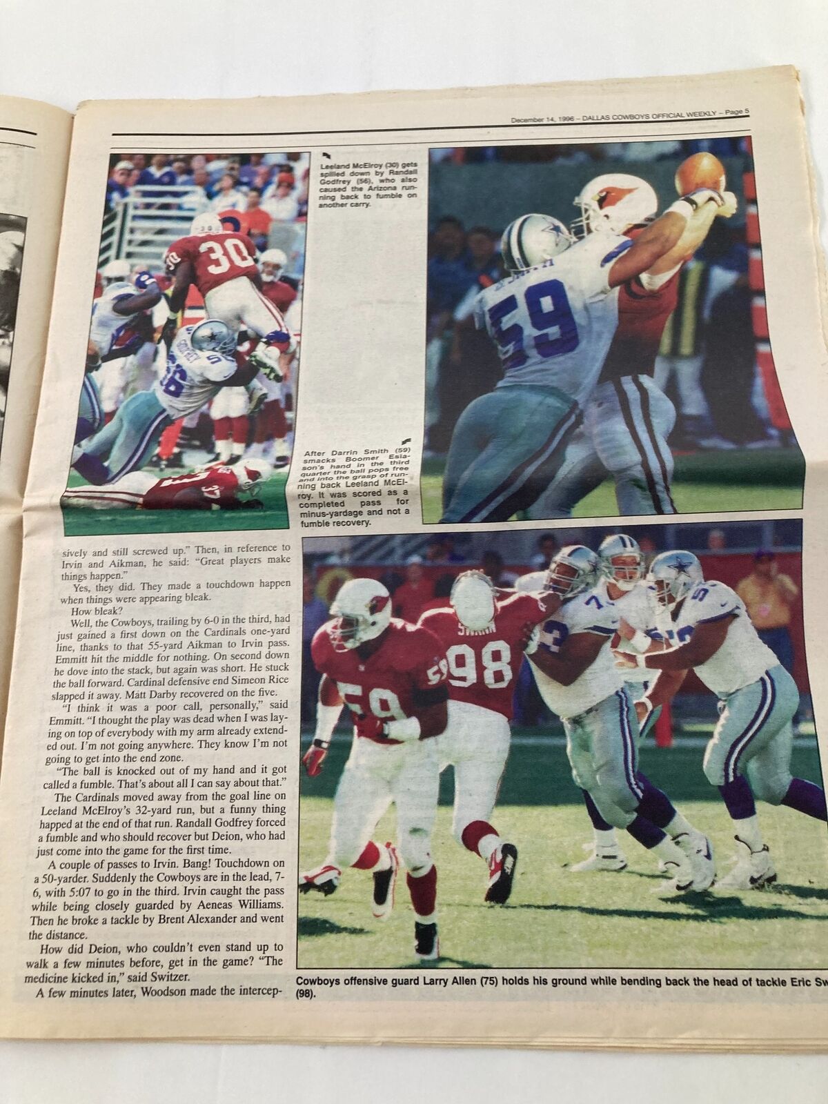 Dallas Cowboys Weekly Newspaper December 14 1996 Vol 22 #27 Tony Tolbert