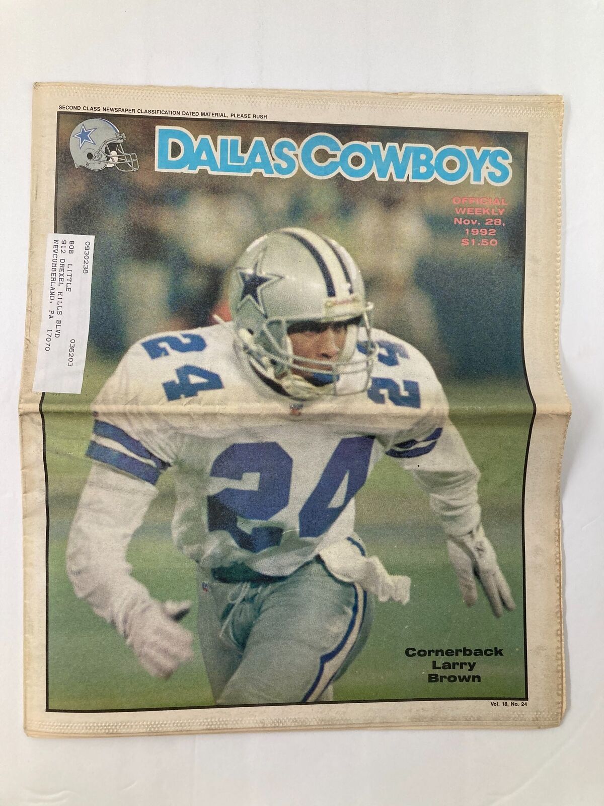 Dallas Cowboys Weekly Newspaper November 28 1992 Vol 18 #24 Larry Brown