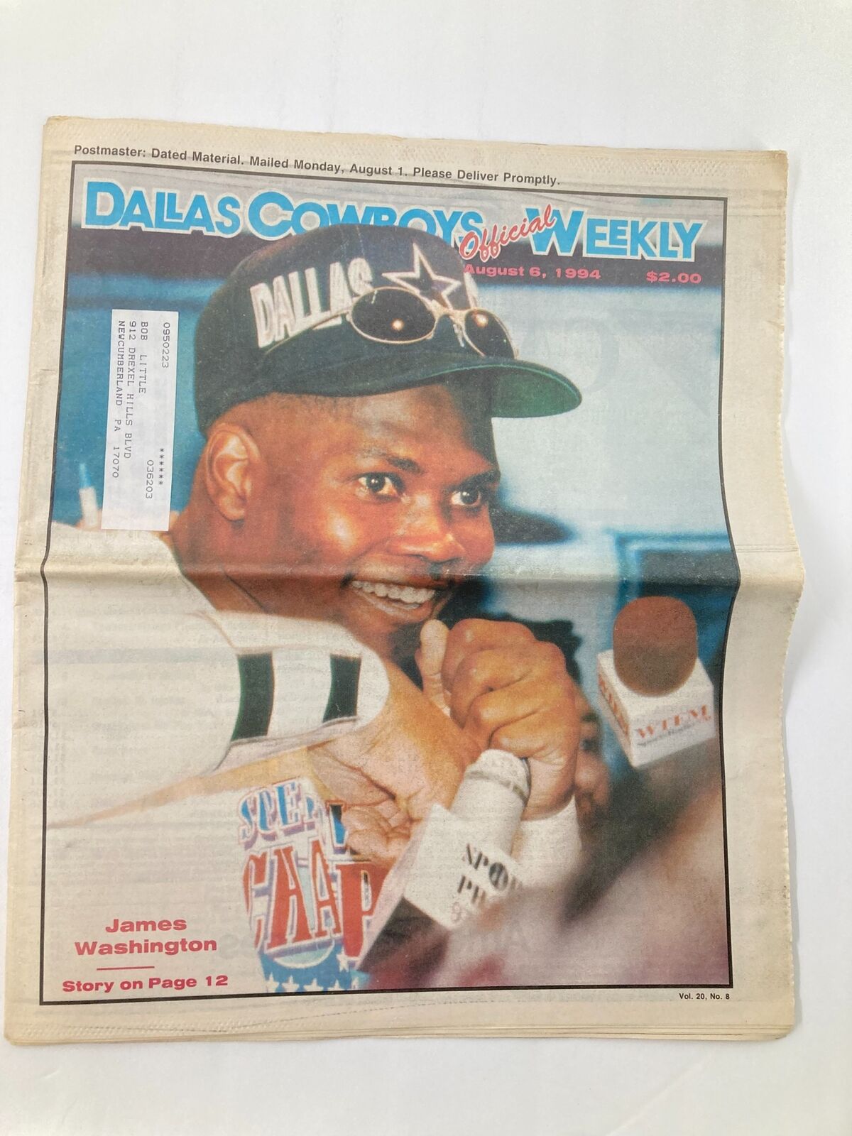 Dallas Cowboys Weekly Newspaper August 6 1994 Vol 20 #8 James Washington