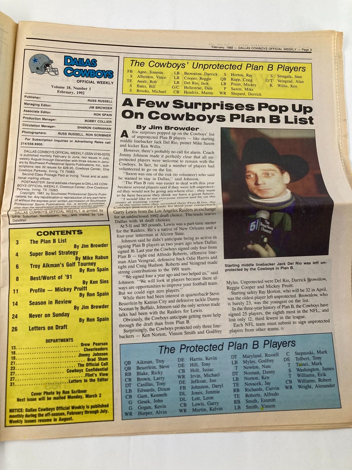 Dallas Cowboys Weekly Newspaper February 1992 Vol 18 #1 Troy Aikman