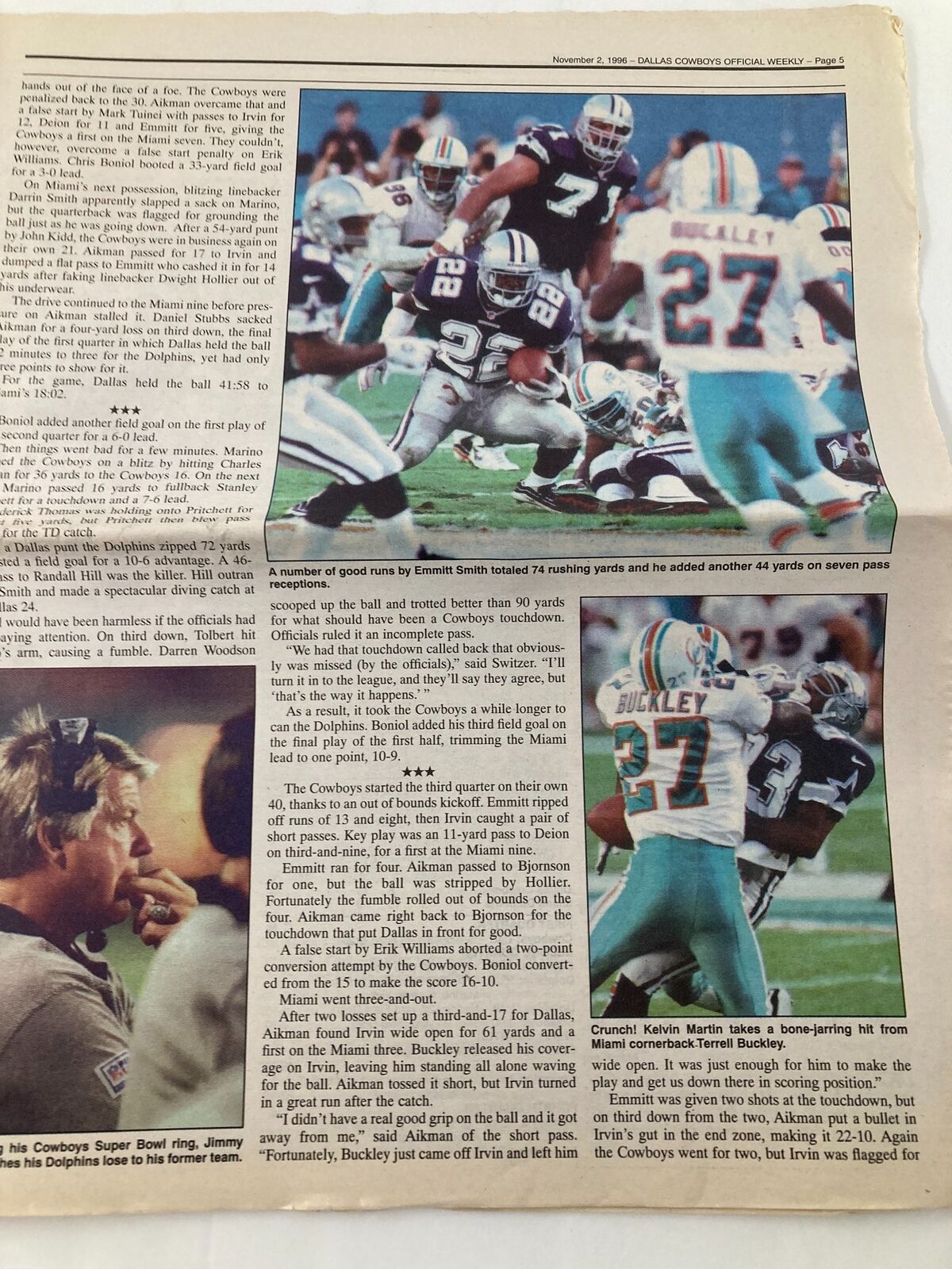 Dallas Cowboys Weekly Newspaper November 2 1996 Vol 22 #21 Darrin Smith