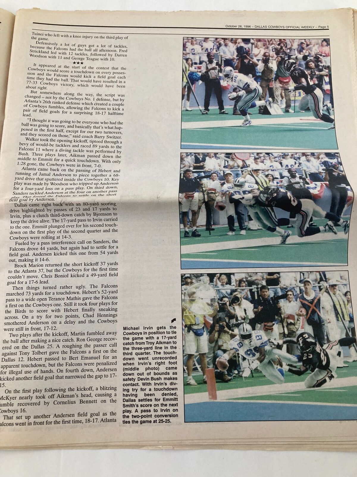 Dallas Cowboys Weekly Newspaper October 26 1996 Vol 22 #20 Herschel Walker