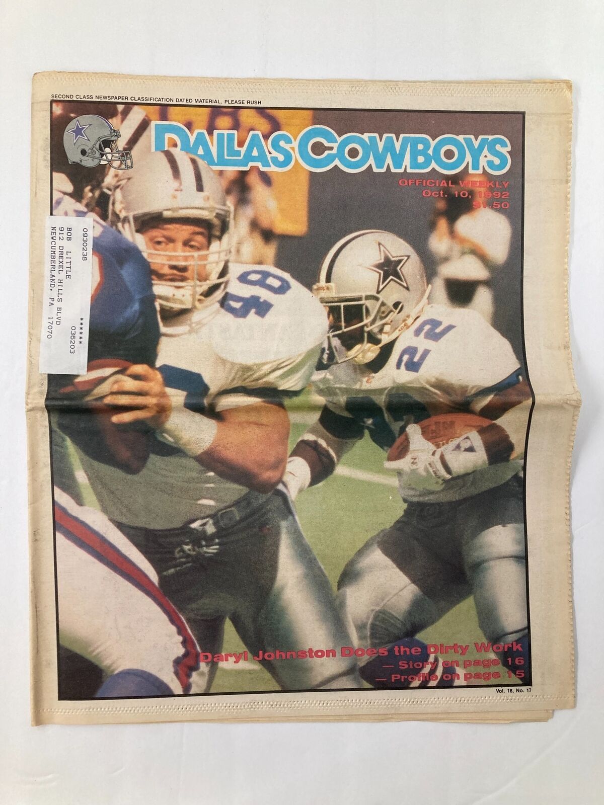 Dallas Cowboys Weekly Newspaper October 10 1992 Vol 18 #17 Daryl Johnston