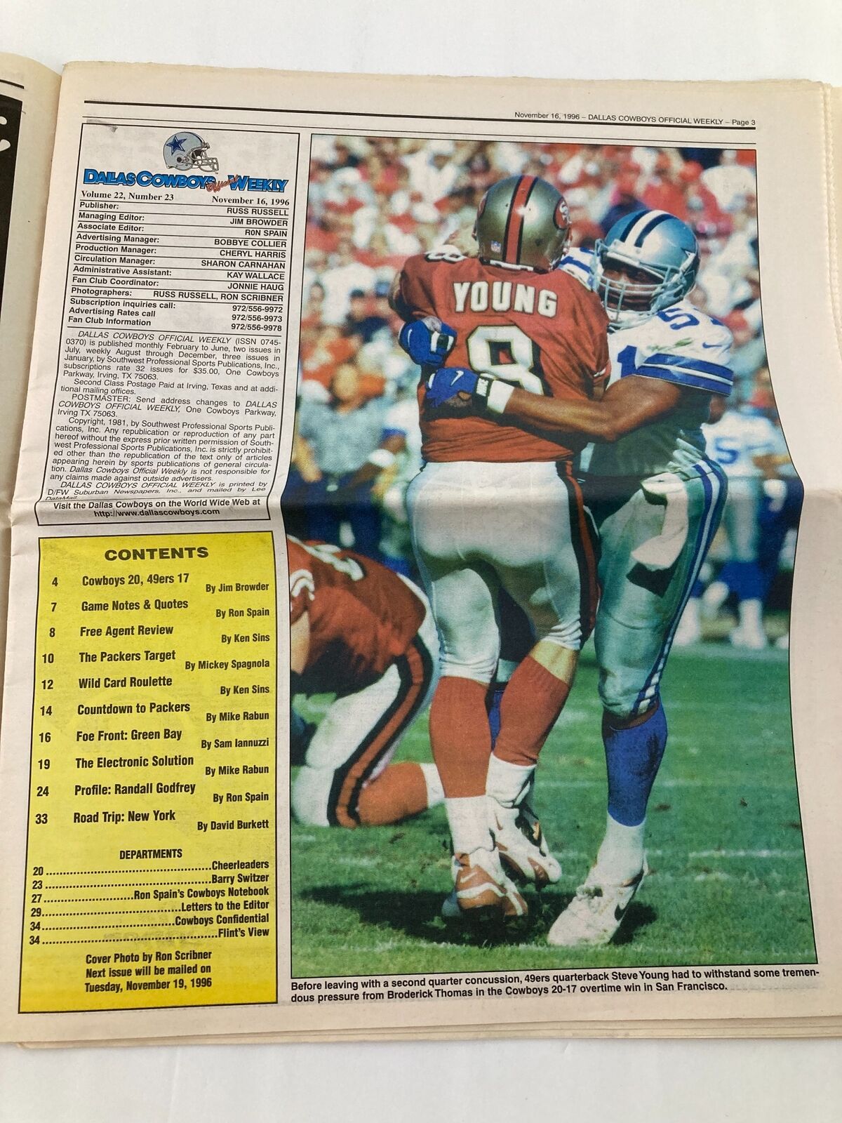 Dallas Cowboys Weekly Newspaper November 16 1996 Vol 22 #23 Chris Boniol