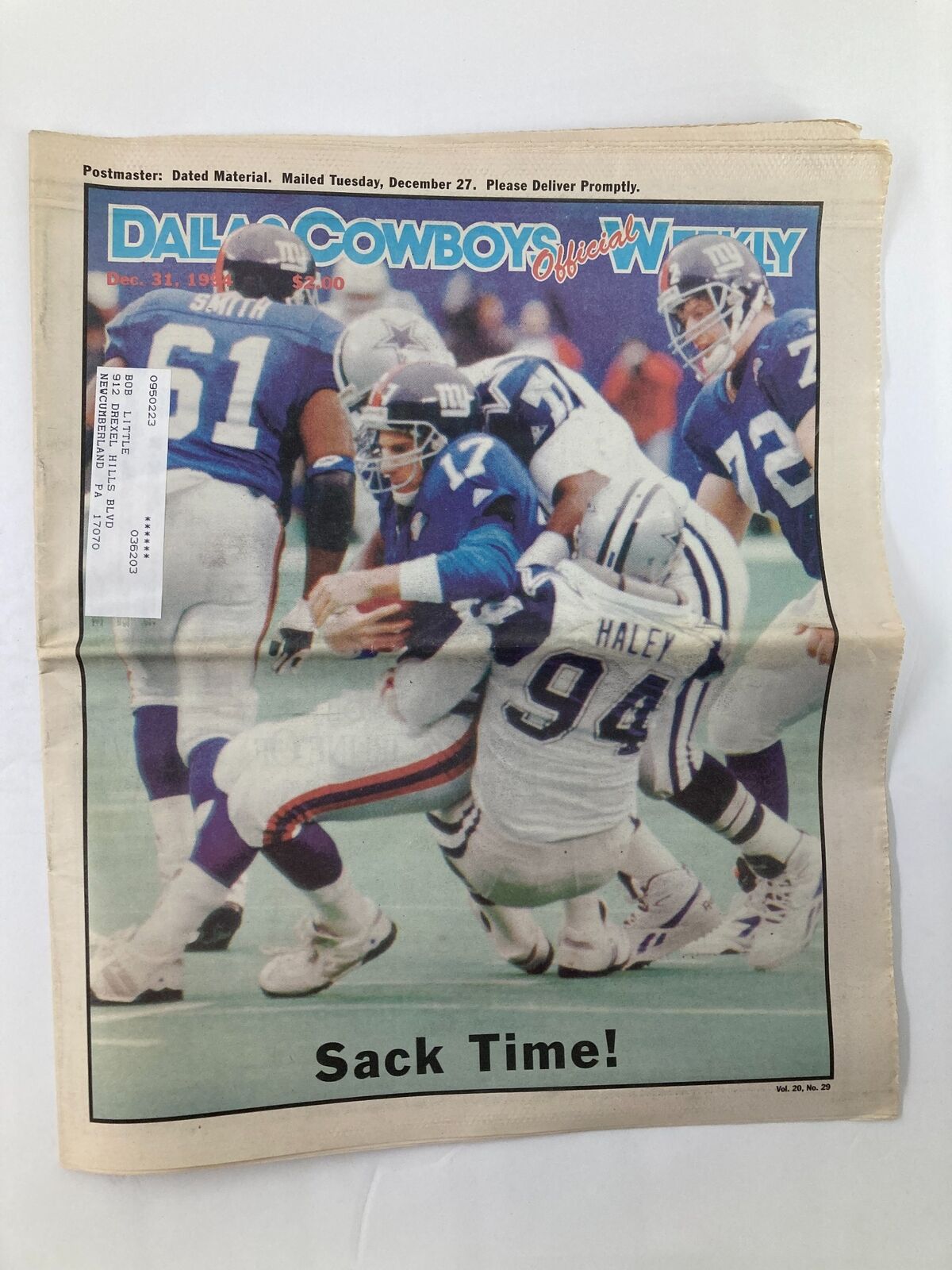 Dallas Cowboys Weekly Newspaper December 31 1994 Vol 20 #29 Emmitt Smith