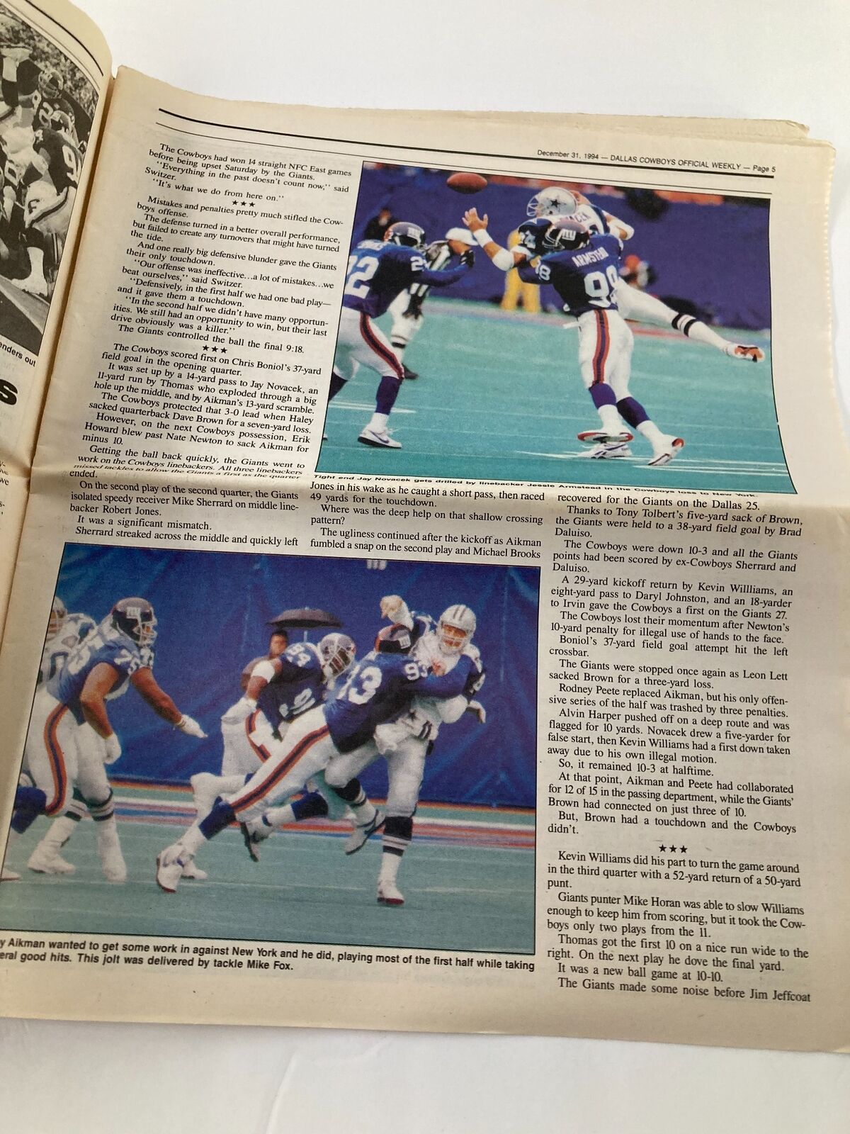 Dallas Cowboys Weekly Newspaper December 31 1994 Vol 20 #29 Emmitt Smith