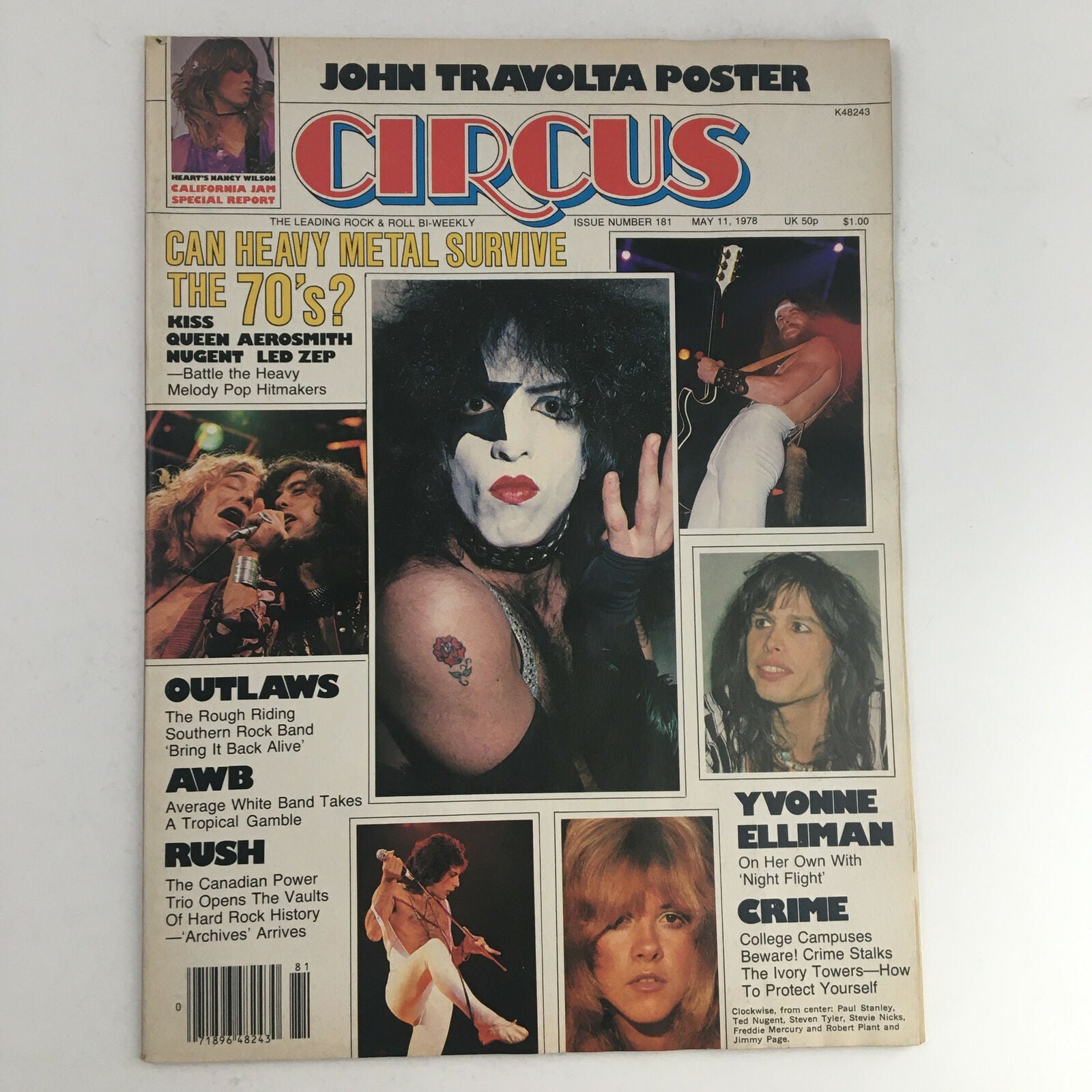 Circus Magazine May 11 1978 Steven Tyler & John Travolta w Poster No Label