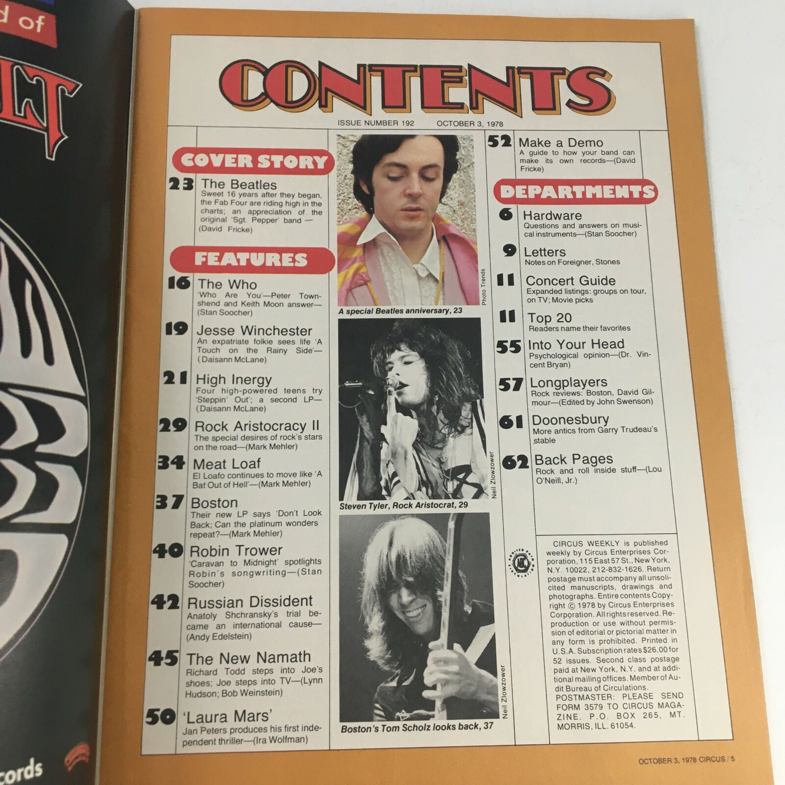 Circus Magazine October 3 1978 The Beatles & Steven Tyler Poster No Label