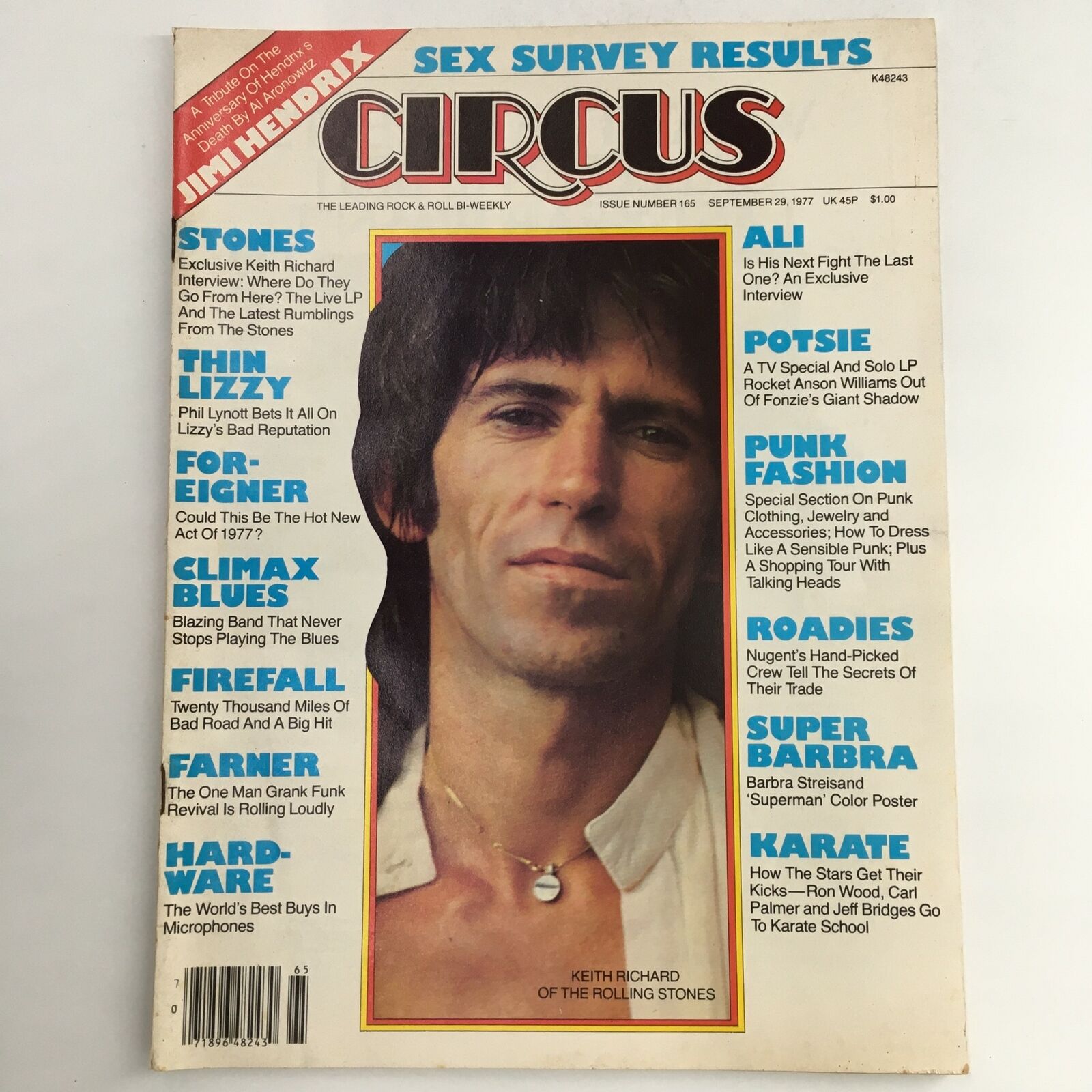 Circus Magazine September 29 1977 Keith Richard & Barbra Streisand, No Label