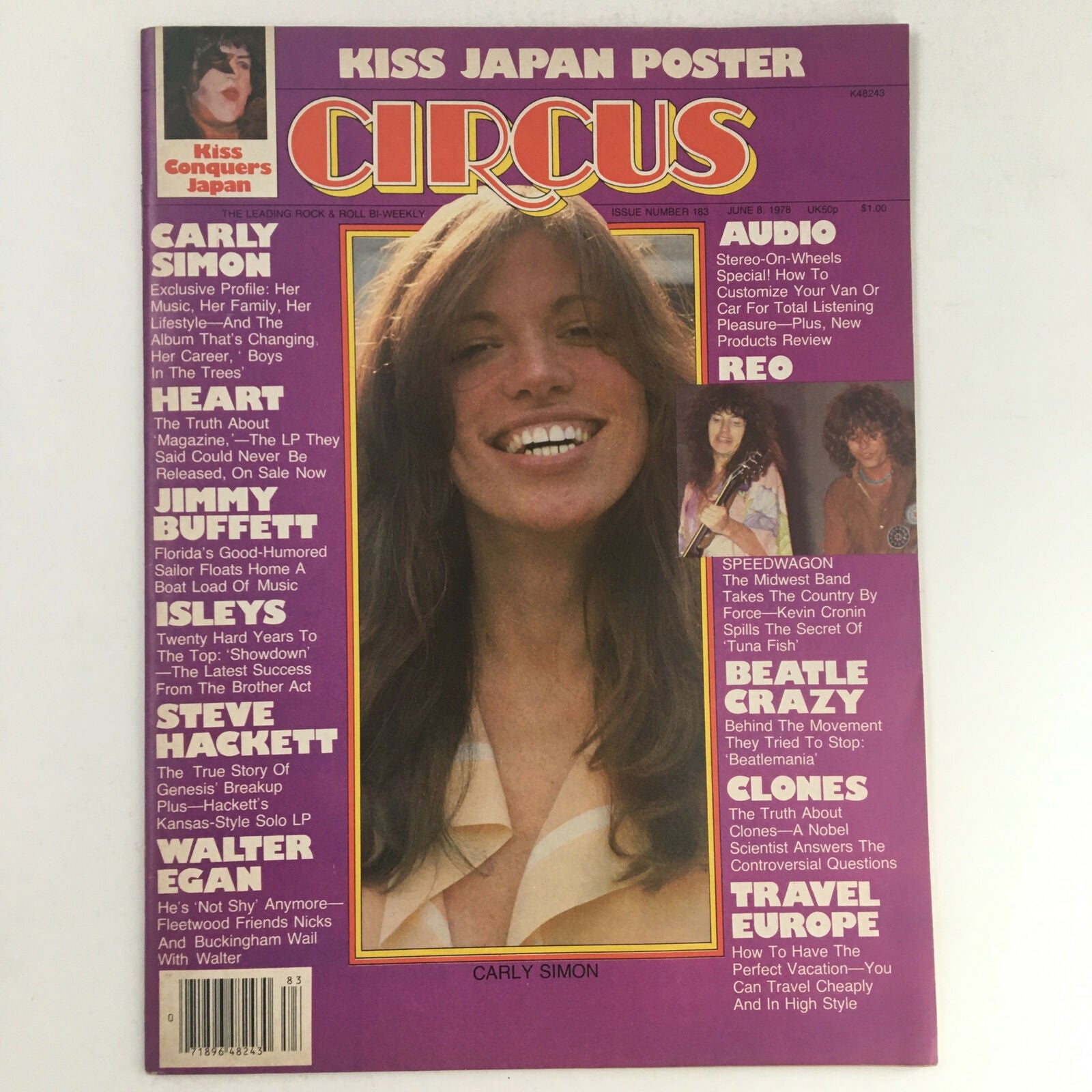 Circus Magazine June 6 1978 Carly Simon & Kiss Tour in Japan Poster No Label