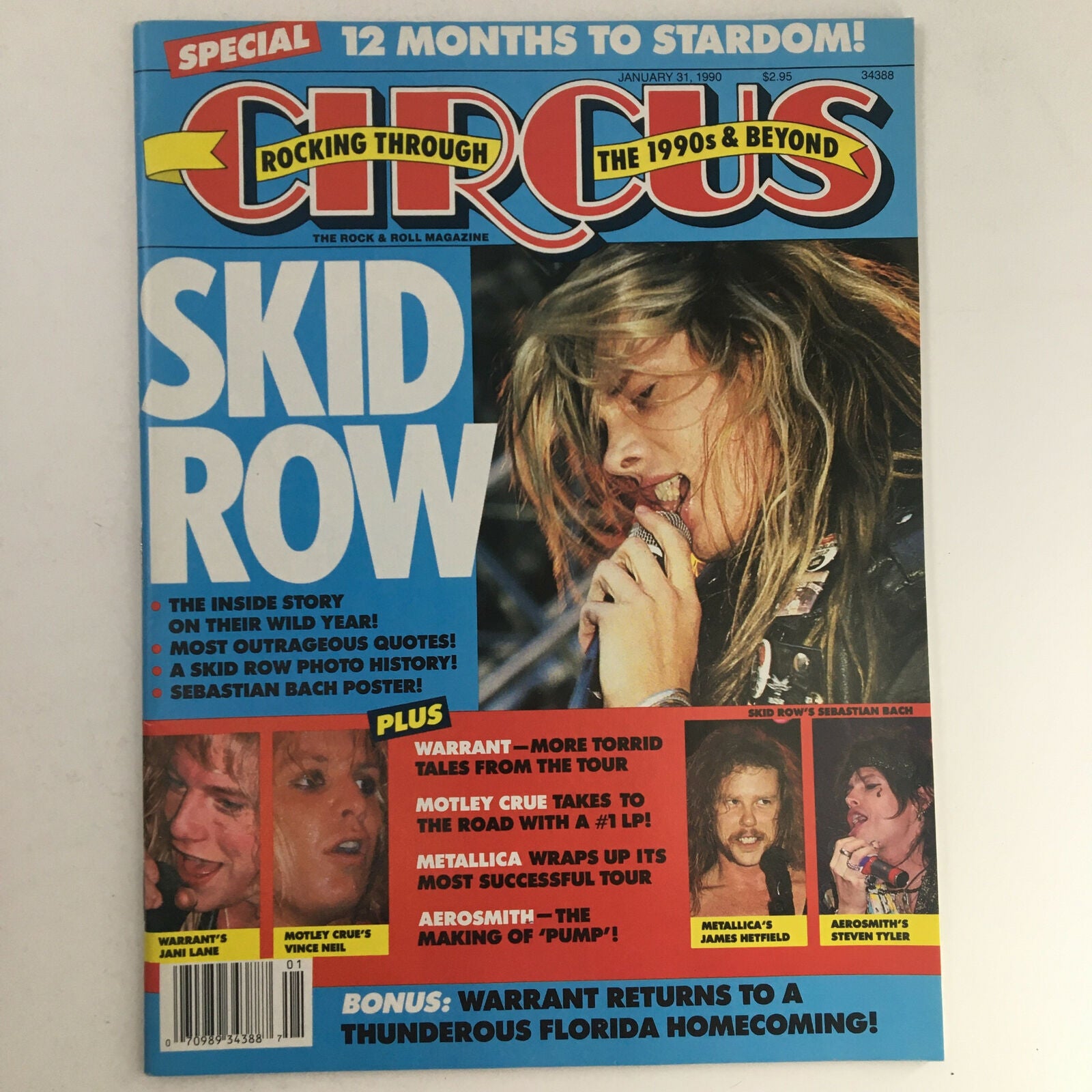 Circus Magazine January 31 1990 Steven Tyler & Sebastian Bach Poster No Label