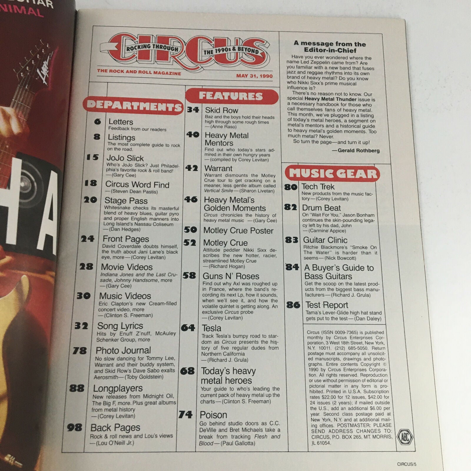 Circus Magazine May 31 1990 Sebastian Bach & Vince Neil w Poster No Label