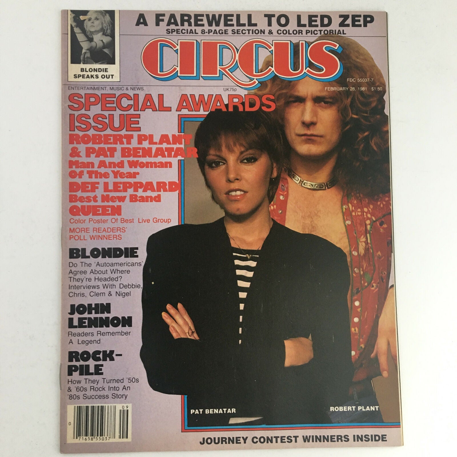 Circus Magazine February 28 1981 Pat Benatar Robert Plant Queen Poster No Label