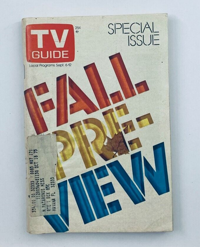 TV Guide Magazine September 6 1975 #1171 cover featuring the title 'FALL PREVIEW' with colorful block letters and a special issue designation, relevant for collectors of vintage television history.